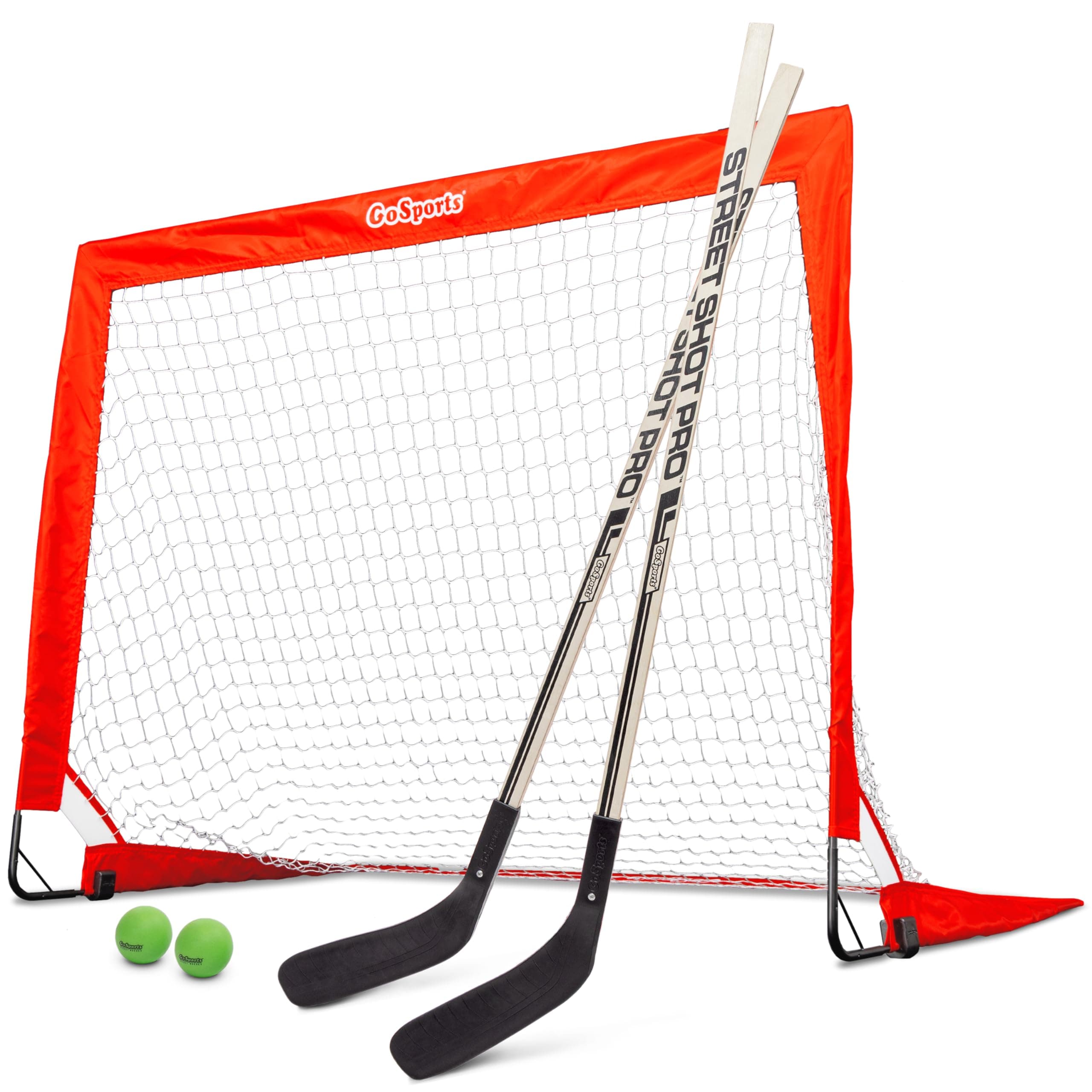 GoSports Street Hockey - Choose Between Street Hockey Goal Set with Sticks, Street Hockey Balls (6 Pack) or Street Hockey Sticks (2 Pack)