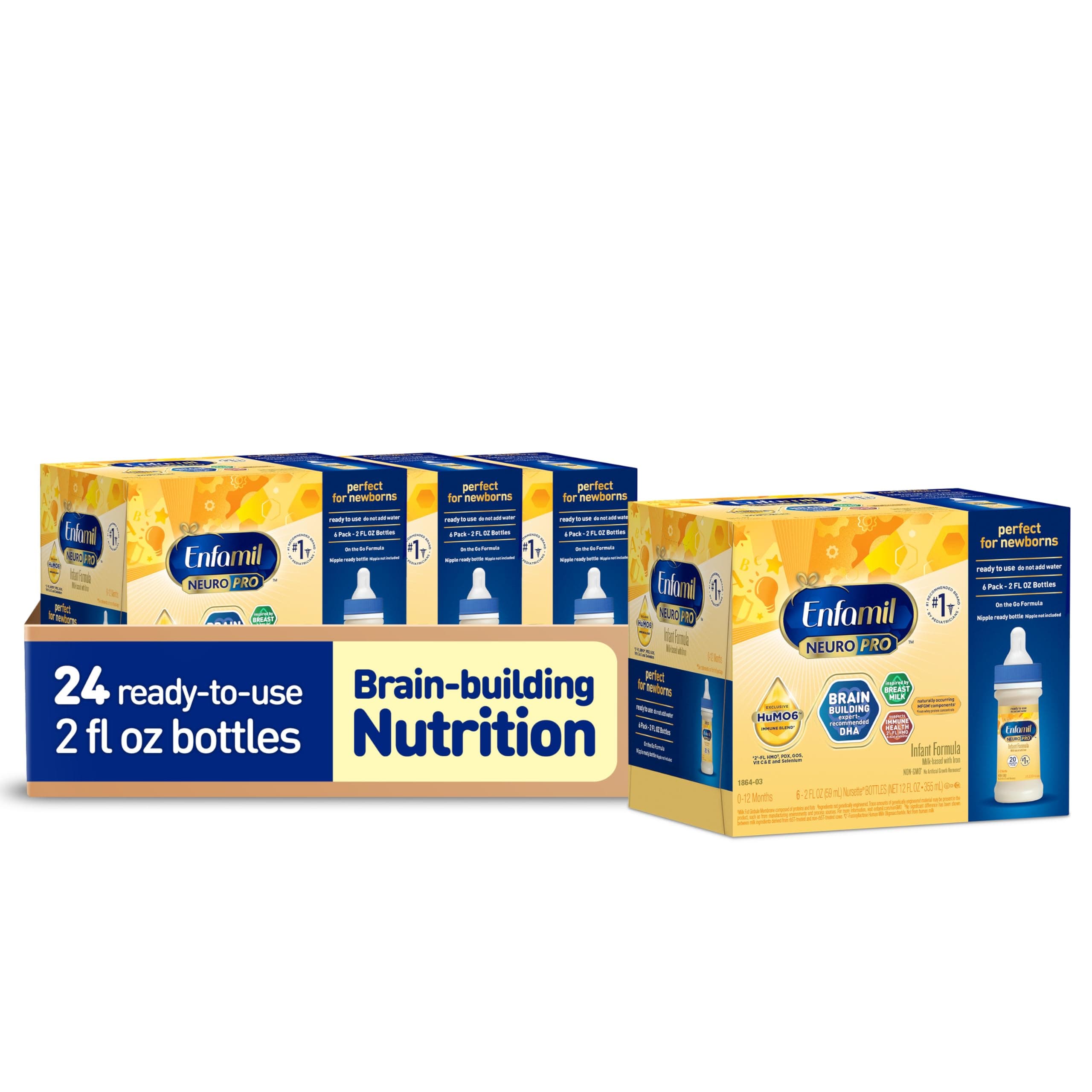 Enfamil NeuroPro Baby Formula, Brain Building Duo DHA & MFGM, Exclusive Immune Supporting HuMO6 Blend, Powder Infant Formula, Baby Milk, 2 Fl Oz, 24-Pack