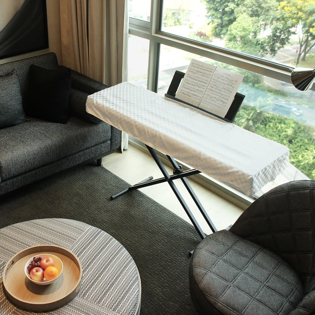 Clairevoire Digital Piano Cover for Yamaha DGX 660/650/640 [Pearl White] | Fitted Bookstand Opening | Easy Access Side Foldovers | Double Layered with inner lining | 55.1 x 17.7 x 5.1 inches