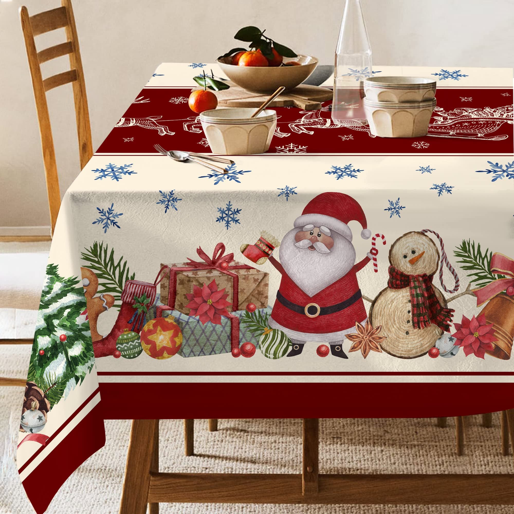 Hexagram Christmas Tablecloths Rectangular 60 x 120 Inch, Christmas Table Cloth, Oblong Snowman Tablecloth Winter Xmas Santa Tablecloths for Kitchen Dining Decor