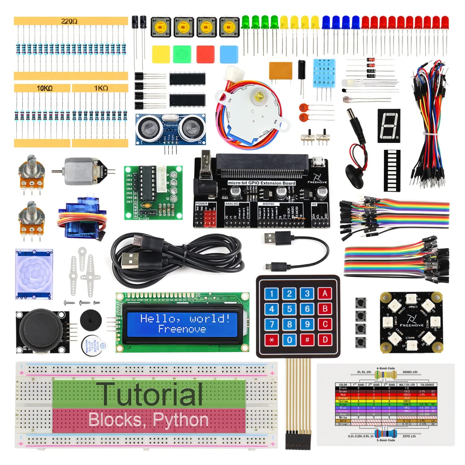 Ultimate Starter Kit for BBC Micro:bit (Not Contained), 305 Pages Detailed Tutorial, 224 Items, 44 Projects, Blocks and Python Code, Solderless Breadboard