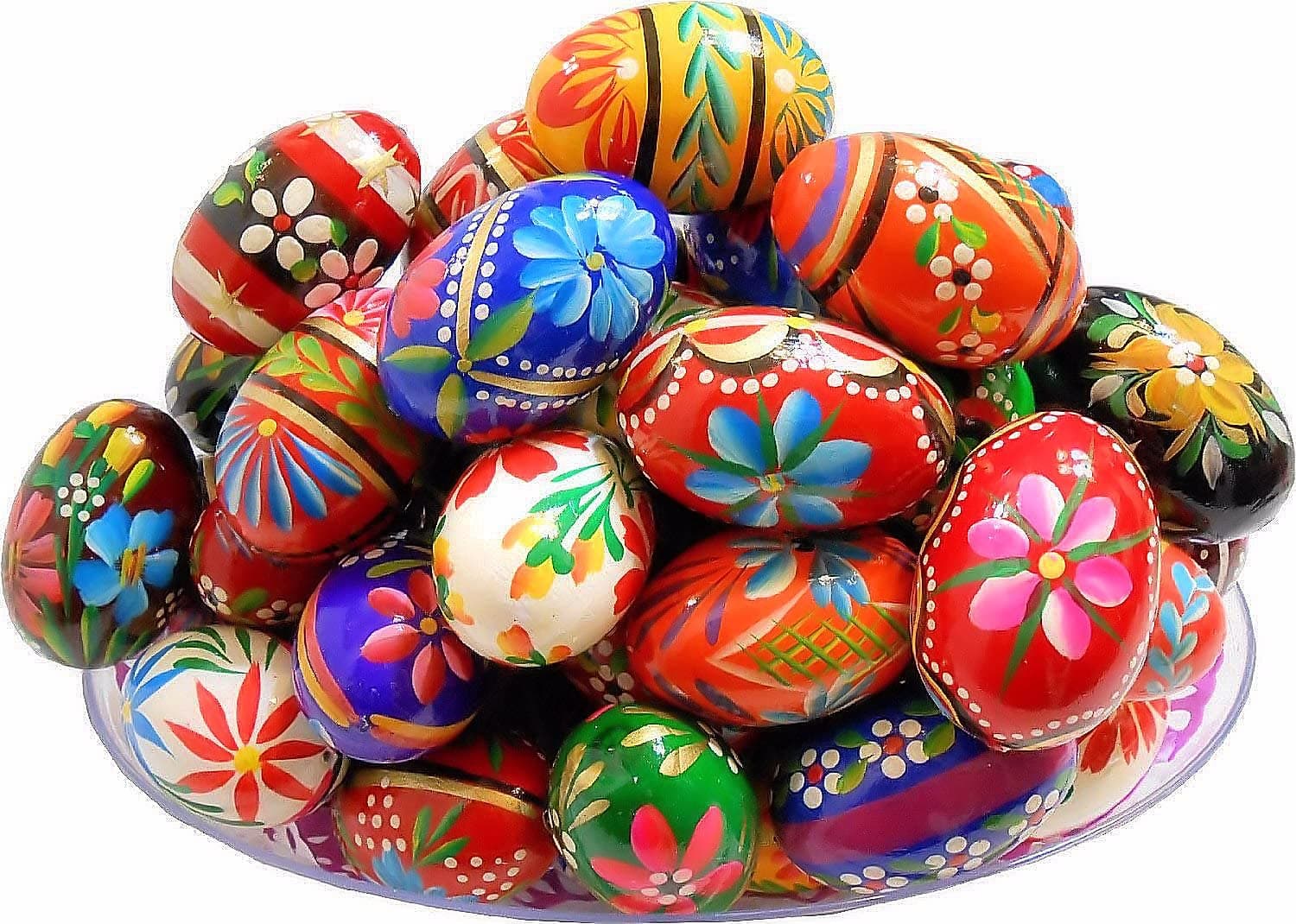 Polish Easter Hand Painted Wooden Eggs (Pisanki) Decorative Eggs for Easter Set of 6 Medium Eggs