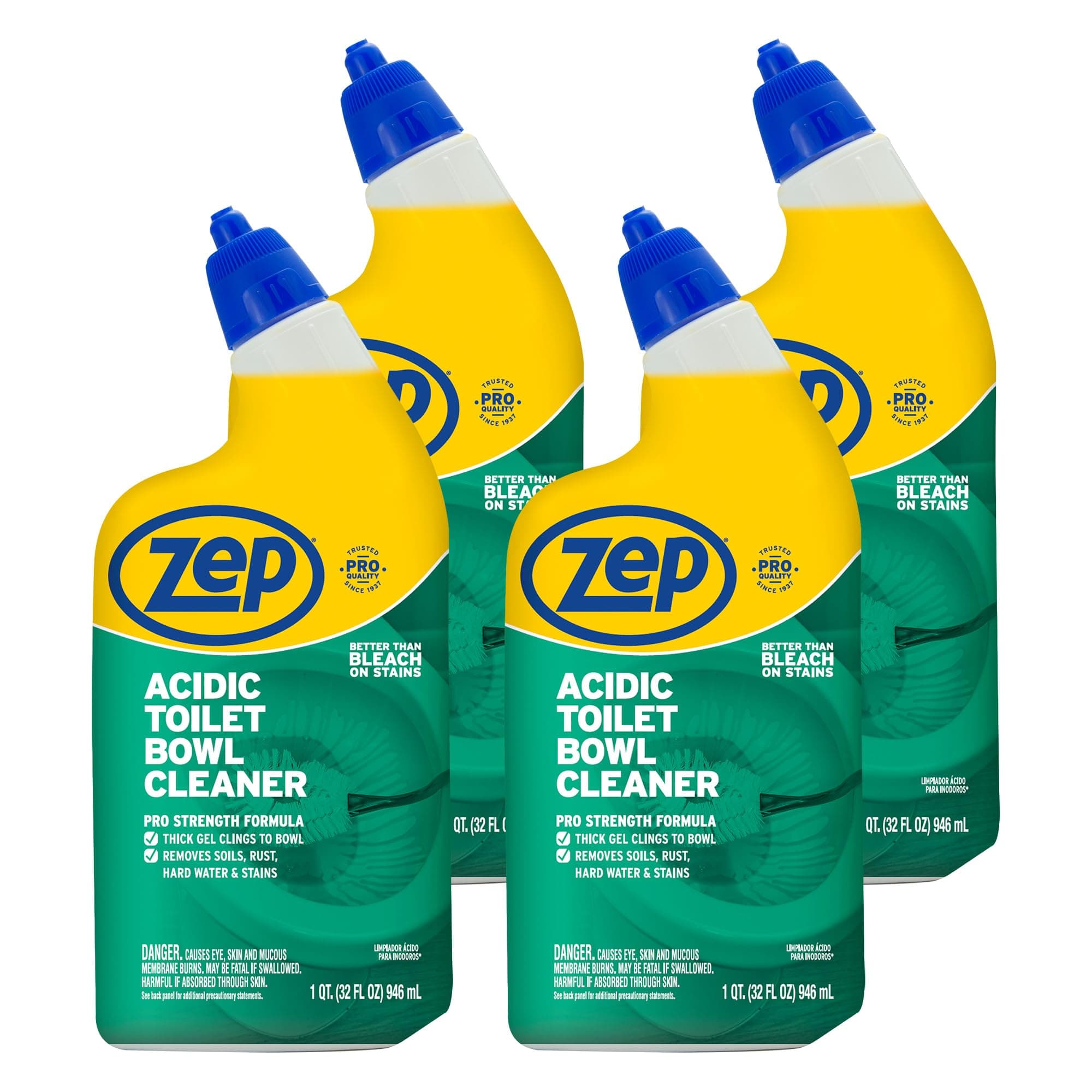 Zep Acidic Toilet Bowl Cleaner - 32 oz (Case of 4) - ZUATBC324 - Experience the Ultimate Cleaning Power with Our 2x Thicker Clinging Formula, Designed to Deliver a Professional-Quality Clean