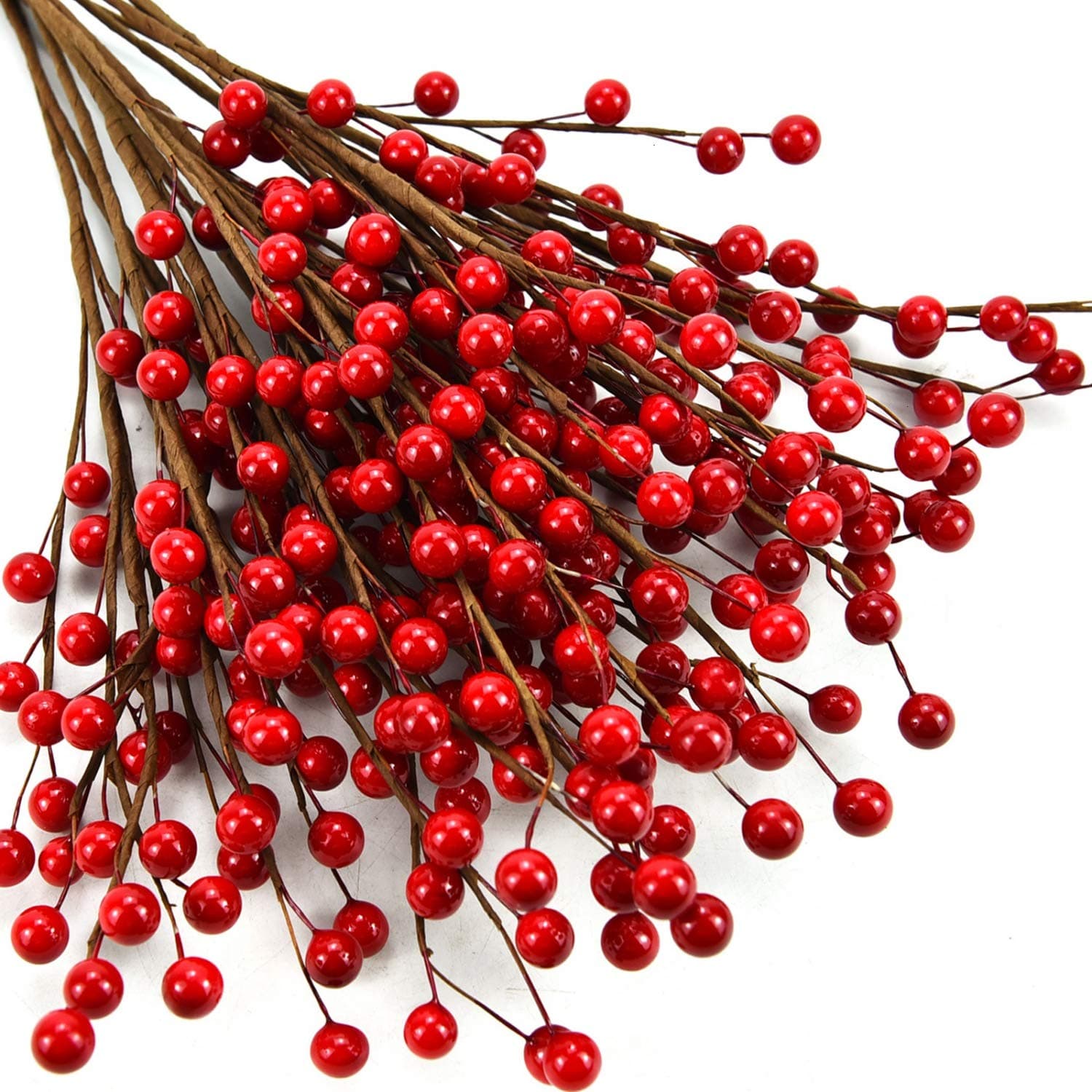 Rocinha 12 Pcs 13.78-inch Red Berry Picks, Artificial Red Holly Branches for DIY Wreath, Garland - Christmas Floral Picks