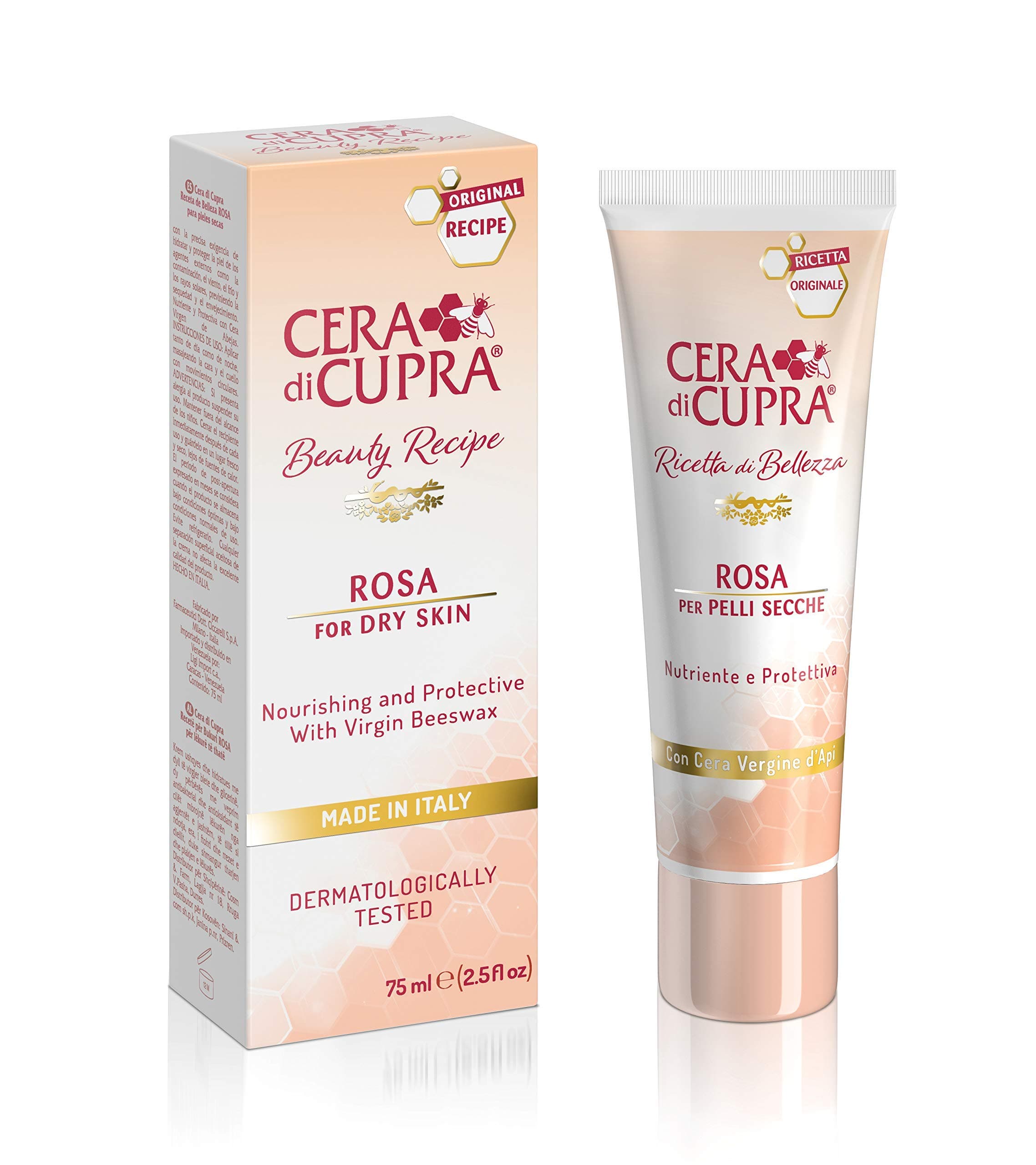Rosa Face Cream Moisturizer for Dry Skin - Nourishing and Protective Formula with Virgin Beeswax (2.54 Fl Oz / 75 ml)
