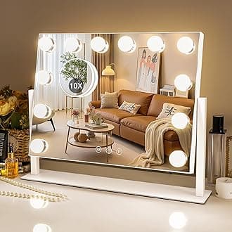 Kottova Vanity Mirror with Lights,15.7"x11.8"LED Makeup Mirror, Lighted Makeup Mirror with 10X Spot Mirror,Smart Touch 3 Colors Dimmable,360° Rotation,for Vanity Desk Tabletop,Plug in(White)