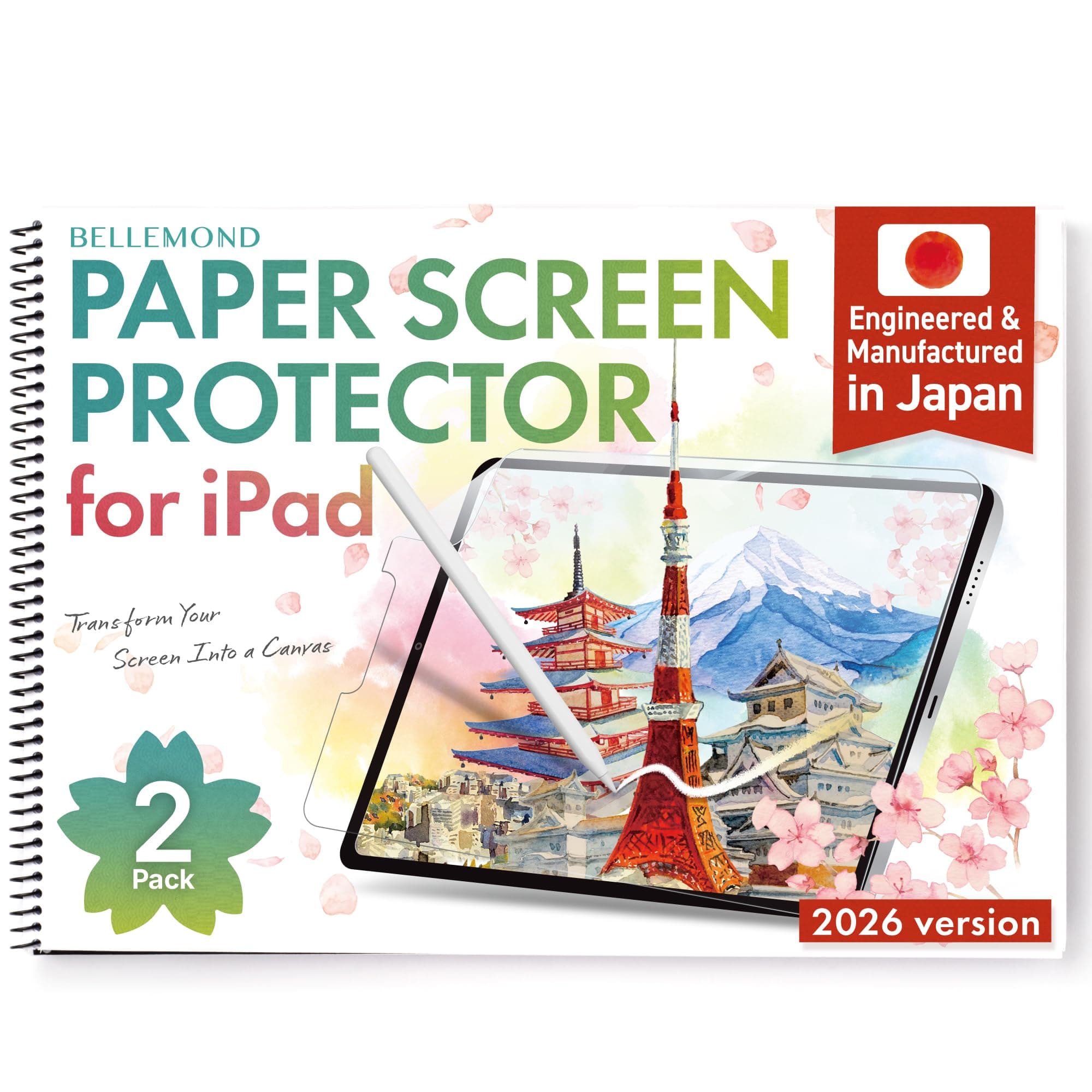 BELLEMOND | 2 Pack Paperfeel Screen Protector for iPad 10.2” (9th/8th/7th Gen) | Anti-Glare Matte PET Film for Writing, Drawing & Note-Taking | Designed & Manufactured in Japan