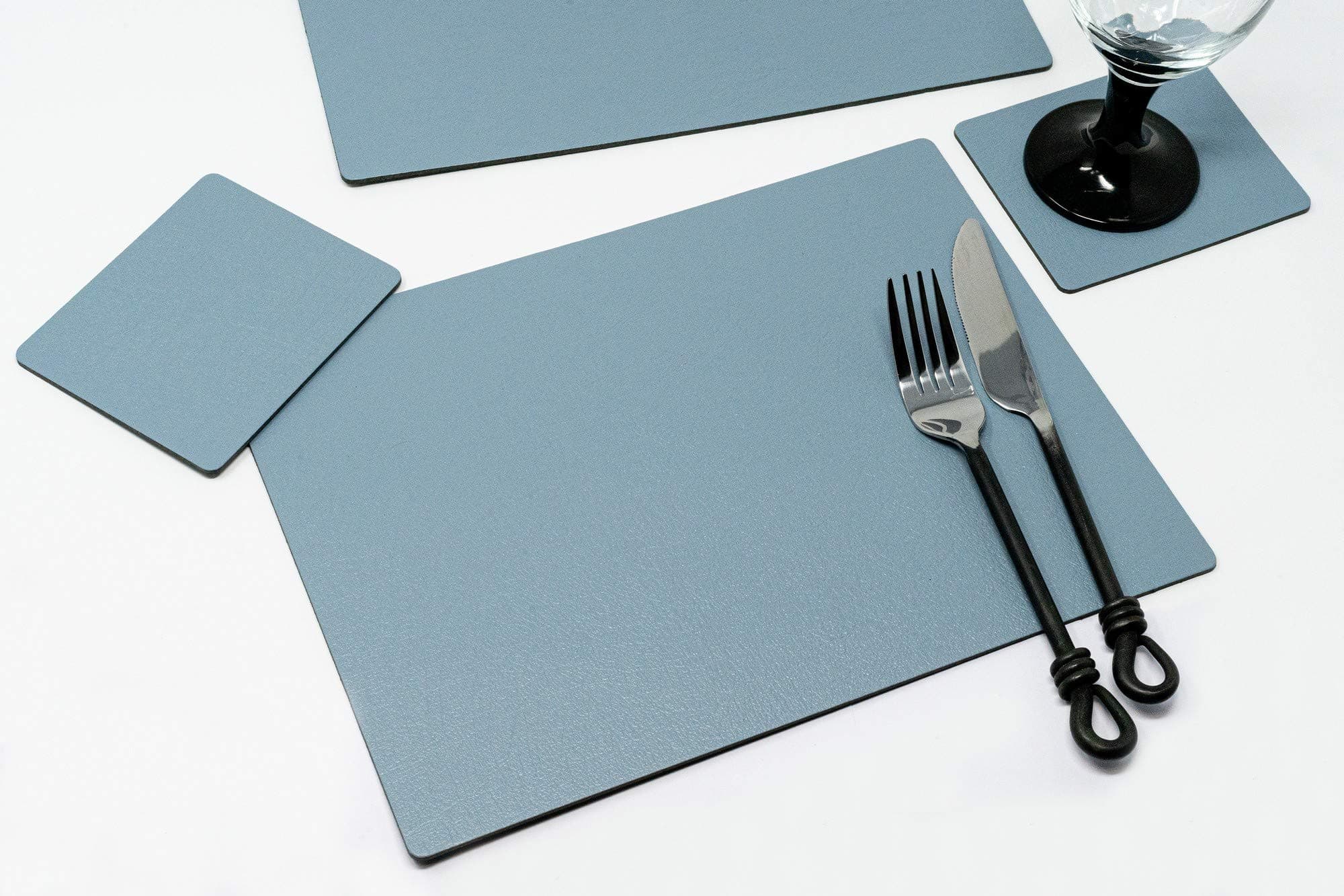 Giftag Set of 6 Vintage Grey Bonded Leather Placemats and 6 Coasters, Made In UK, 12 Piece Set