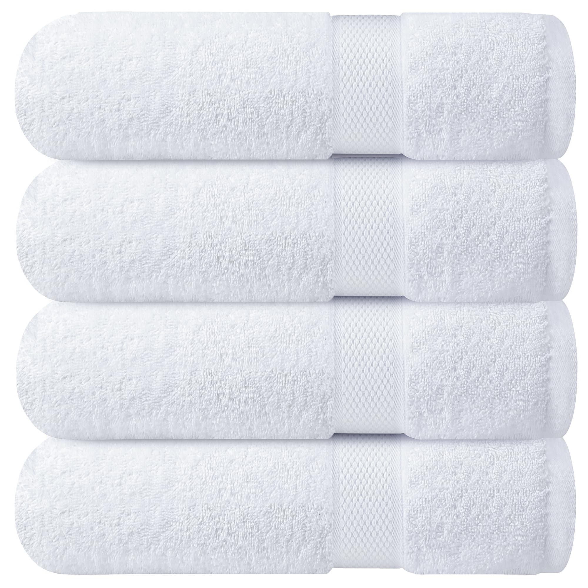 Infinitee Xclusives Luxury 100% Ring-Spun Cotton White Bath Towels Set of 4 (27x54 inches) – Soft, Absorbent & Quick-Drying Towels for Bathroom, Gym, Spa & Hotel Use (Brilliant White, Bath Towels)