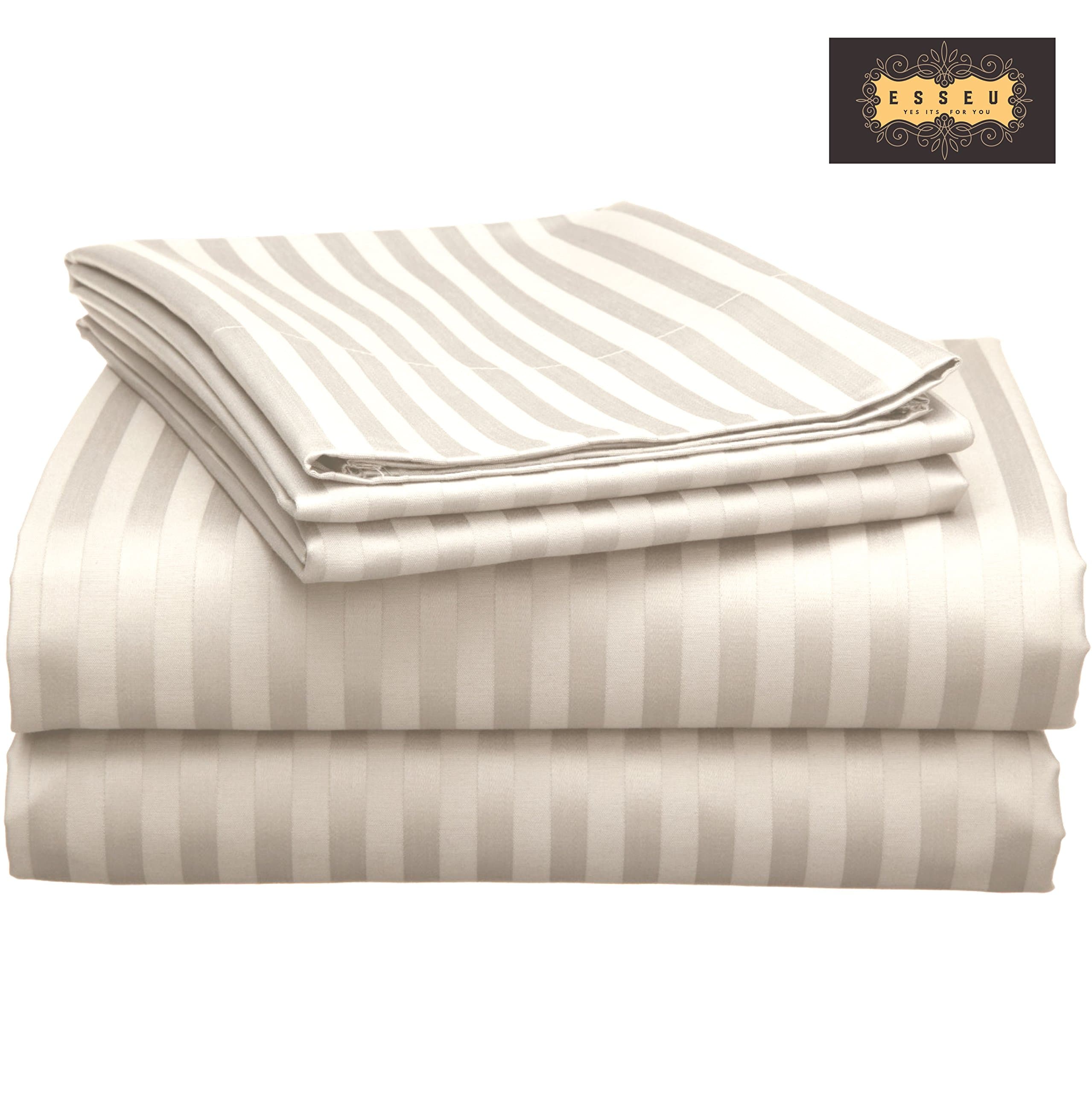 300 Thread Count 100% Cotton Sheet Set, Dobby Stripe, Soft Sateen Weave,Queen Sheets, Deep Pockets,Home Collection,Luxury Bedding Super Sale 100% Cotton (Queen, Parchment)