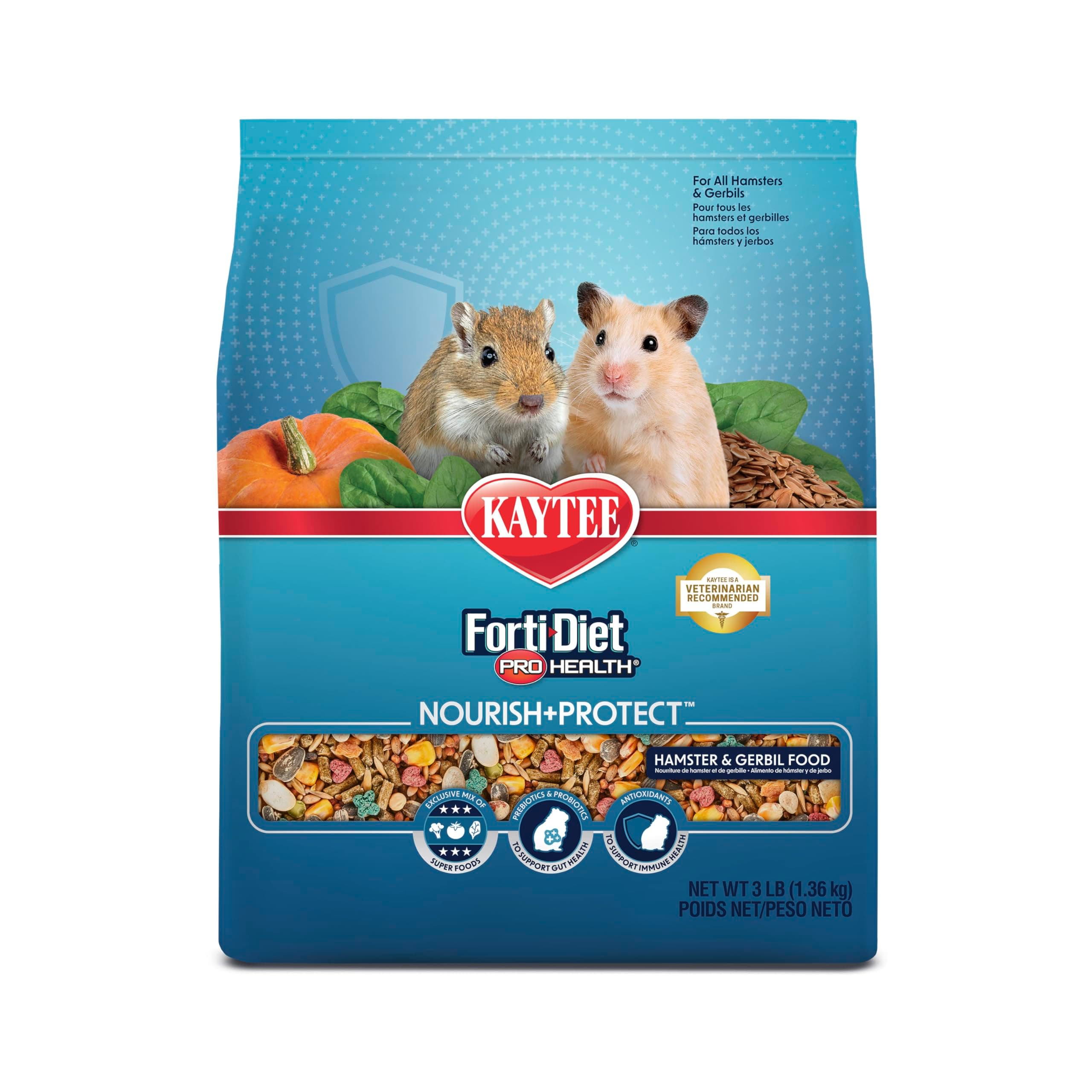 Kaytee Forti-Diet Pro Health Nourish+Protect Hamster and Gerbil Food, Comprehensive Nutrition Backed by Science, Digestive Health, Immune Support, 3 Pounds