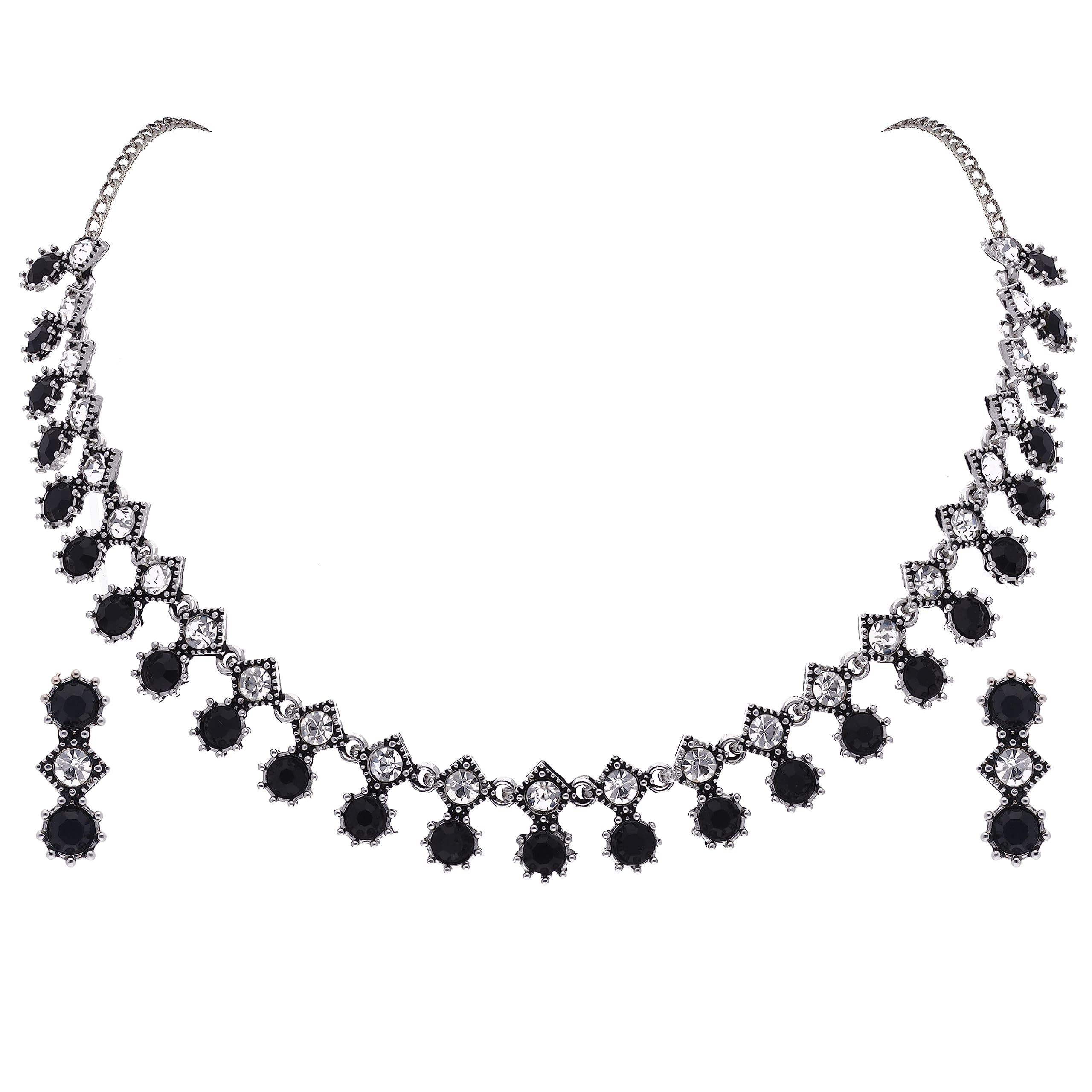 Brado JewelleryOxidised Silver Plated Artificial Stone Studded Choker Necklace Jewelry set with 1 Pair of Earring for Women and Girls