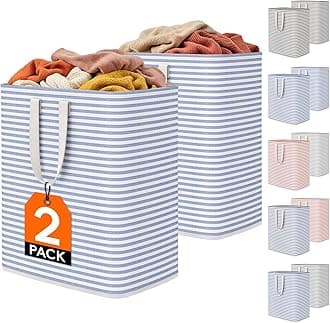 Lifewit 100L Freestanding Laundry Hamper, Collapsible Waterproof Large Laundry Basket with Easy Carry Extended Handles for Clothes, Towels, Toys, Blue, 2 Packs