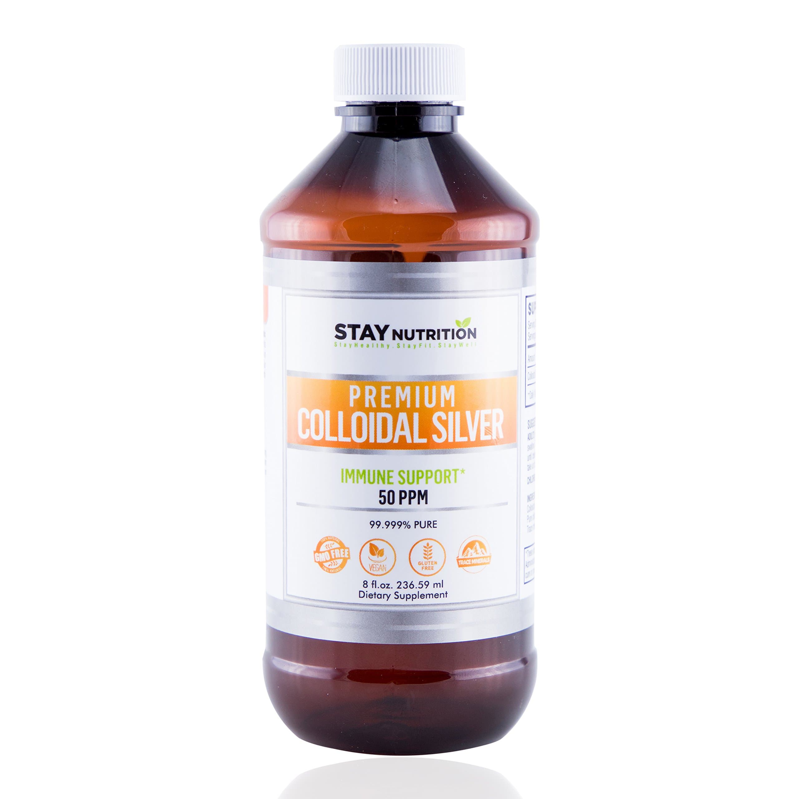 Premium Colloidal Silver - Immune Support - 50 PPM - Mineral Supplement - Safe for Men, Women, Kids, Pets and Plants - Organic, Gluten Free, Vegan (8oz) - by Stay Company