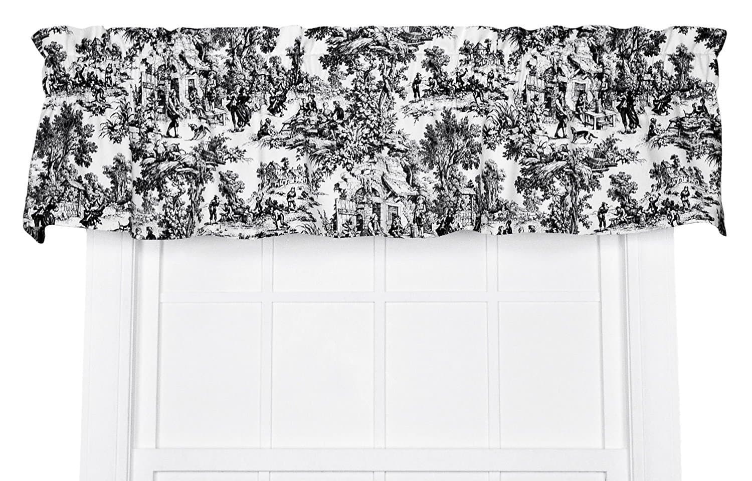 Victoria Park Toile Tailored Valence Window Curtain, Black
