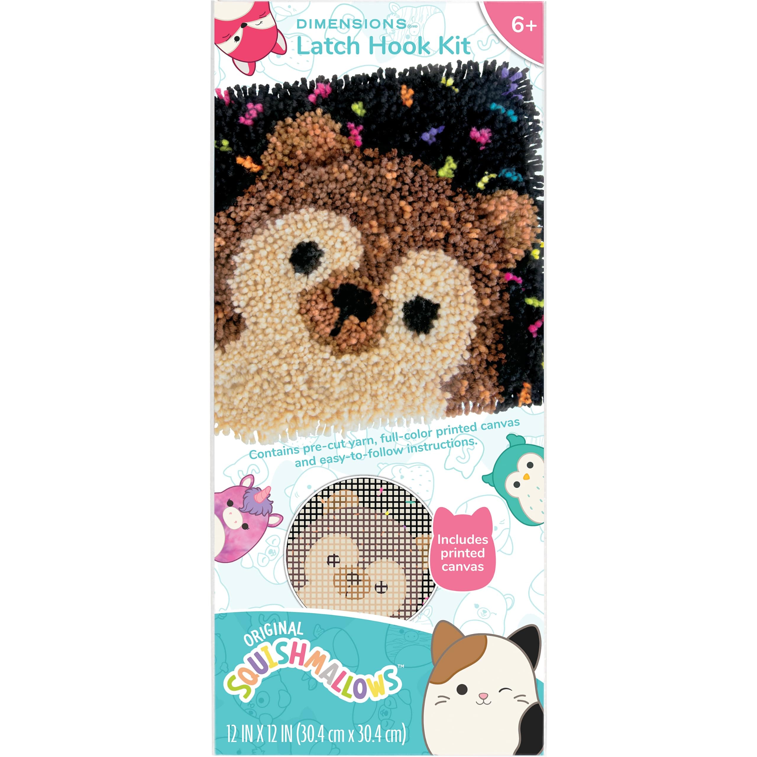 Dimensions 72-70317 Squishmallows Hans Latch Hook Kit, 12" x 12", Multicolor, 6 Pieces