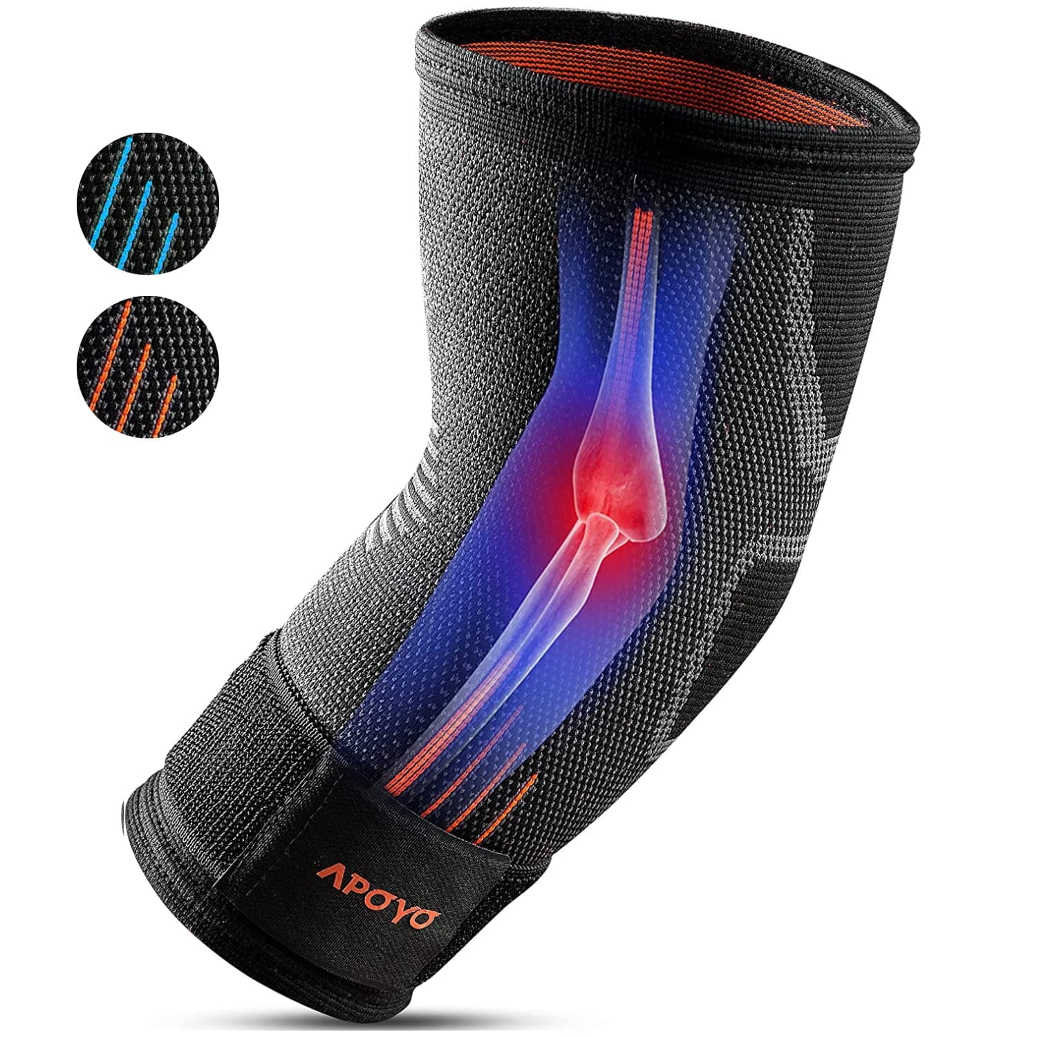 APOYO Elbow Compression Sleeves - Great for Tendonitis, Tennis Elbow, Golf Elbow, Weight Lifting and Plus Adjustable Straps and Bonus Elastic Therapy Tape for Training and Sports - Large