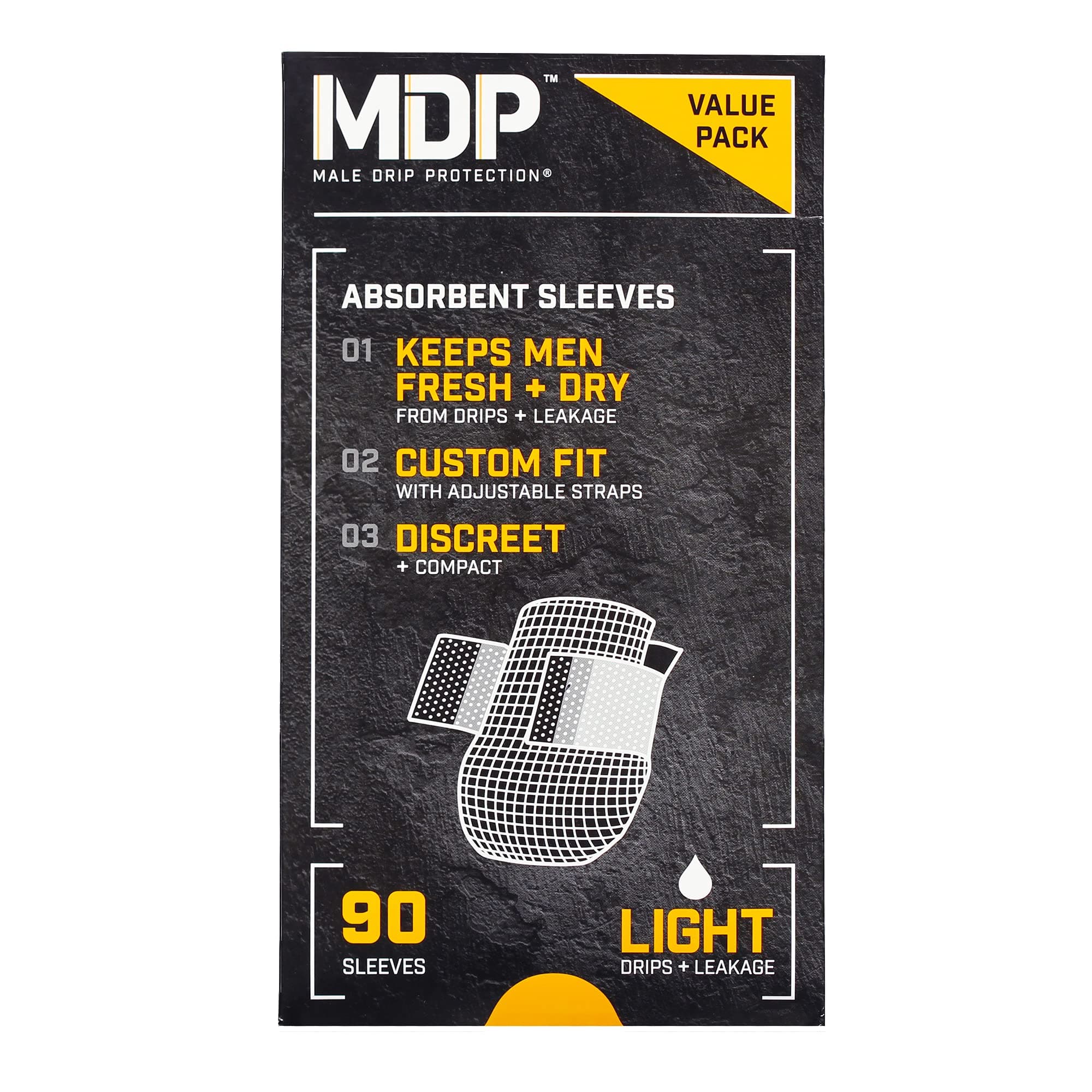 MDP Incontinence Pads for Men - Drip Protection Absorbent Sleeves (90 Pack) - Mens Pads for Urinary Incontinence - Guards for Men Stay Dry with Discreet and Comfortable Drip Protection