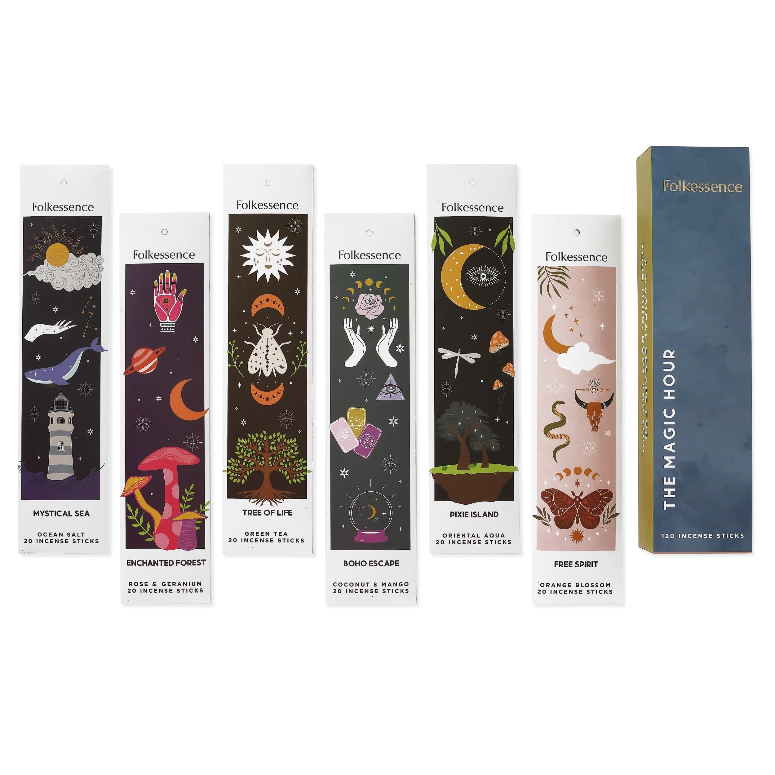 Folkulture Incense Sticks (120 Sticks) | Set of 6 Premium Incense Sticks For Relaxation, Aromatherapy| No Charcoal, Organic, Non Toxic, 45 Mins, Long Burning Coconut, Mango,Aqua, Orange Insence-Sticks