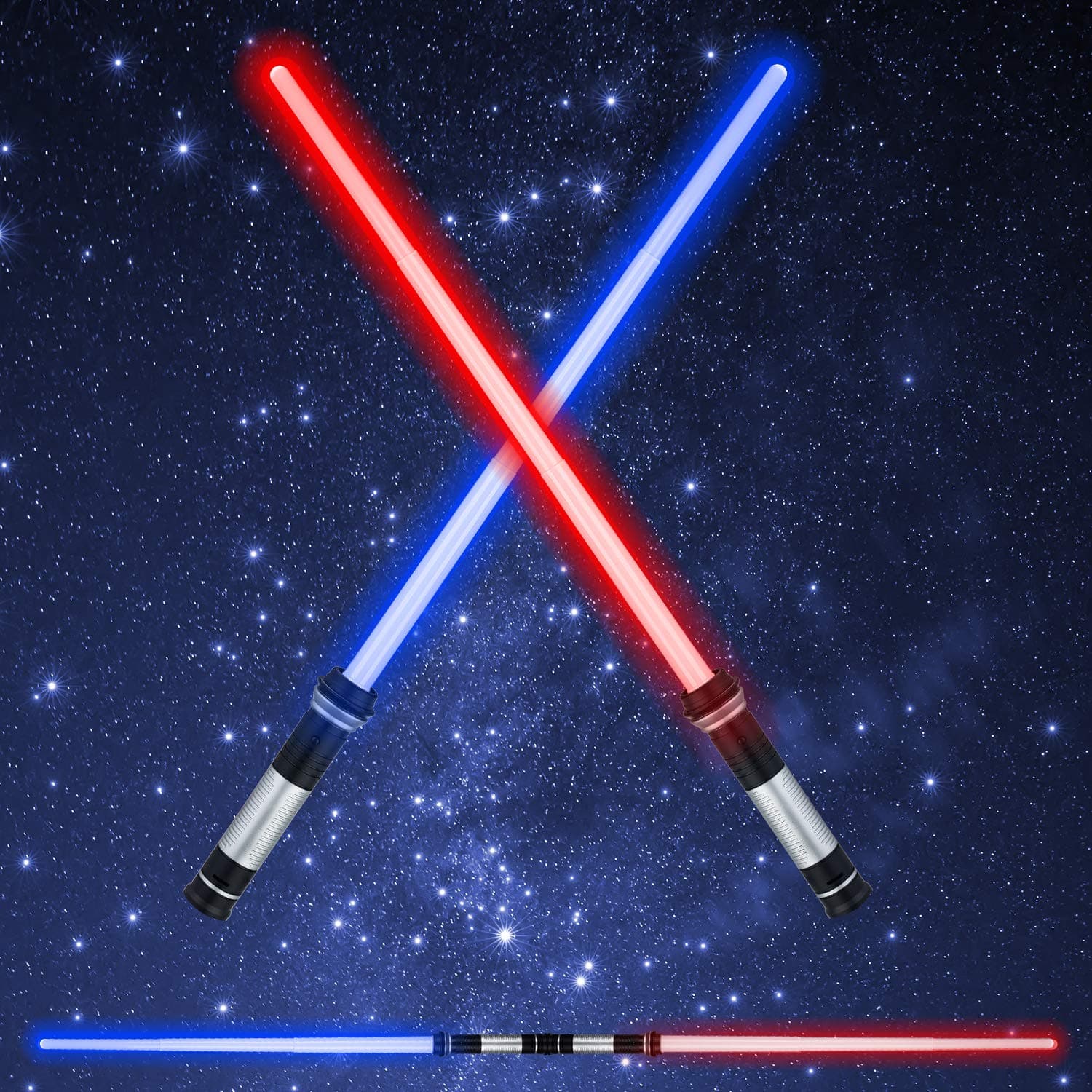 LED Light Saber Glow Sword - 2-in-1 FX Double Bladed Dual Sabers with Sound and 4 Colors Light Sword for Kids