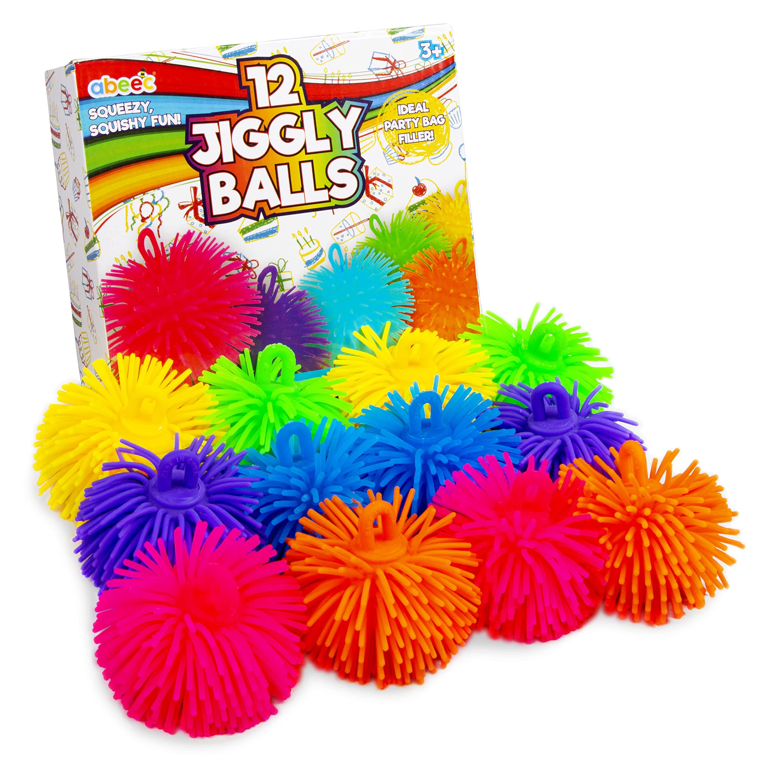 abeec 12 Pack of Jiggly Balls | Squishy Sensory Stress Balls for Kids & Adults | Party Bag Fillers, Fidget Toys & Anxiety Relief