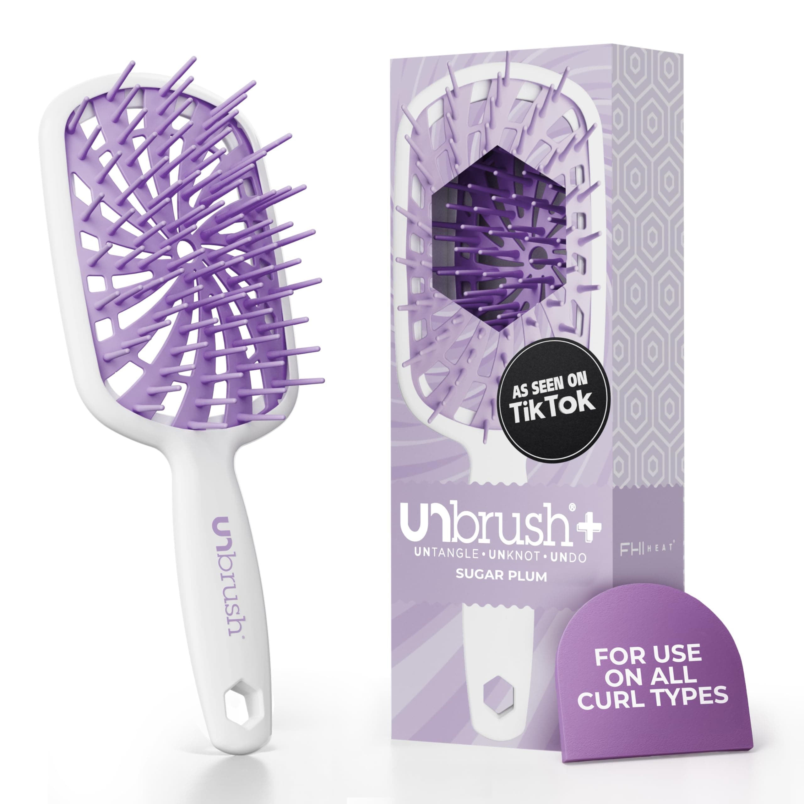 FHI Heat UNbrush Plus — Curly Hair Brush for Gentle & Effective Detangling on Wet or Dry Fragile Hair Types — Detangler Brush w/ 84 UltraFlex Bristles, Ultra-light, Vented, Anti Static Hairbrush