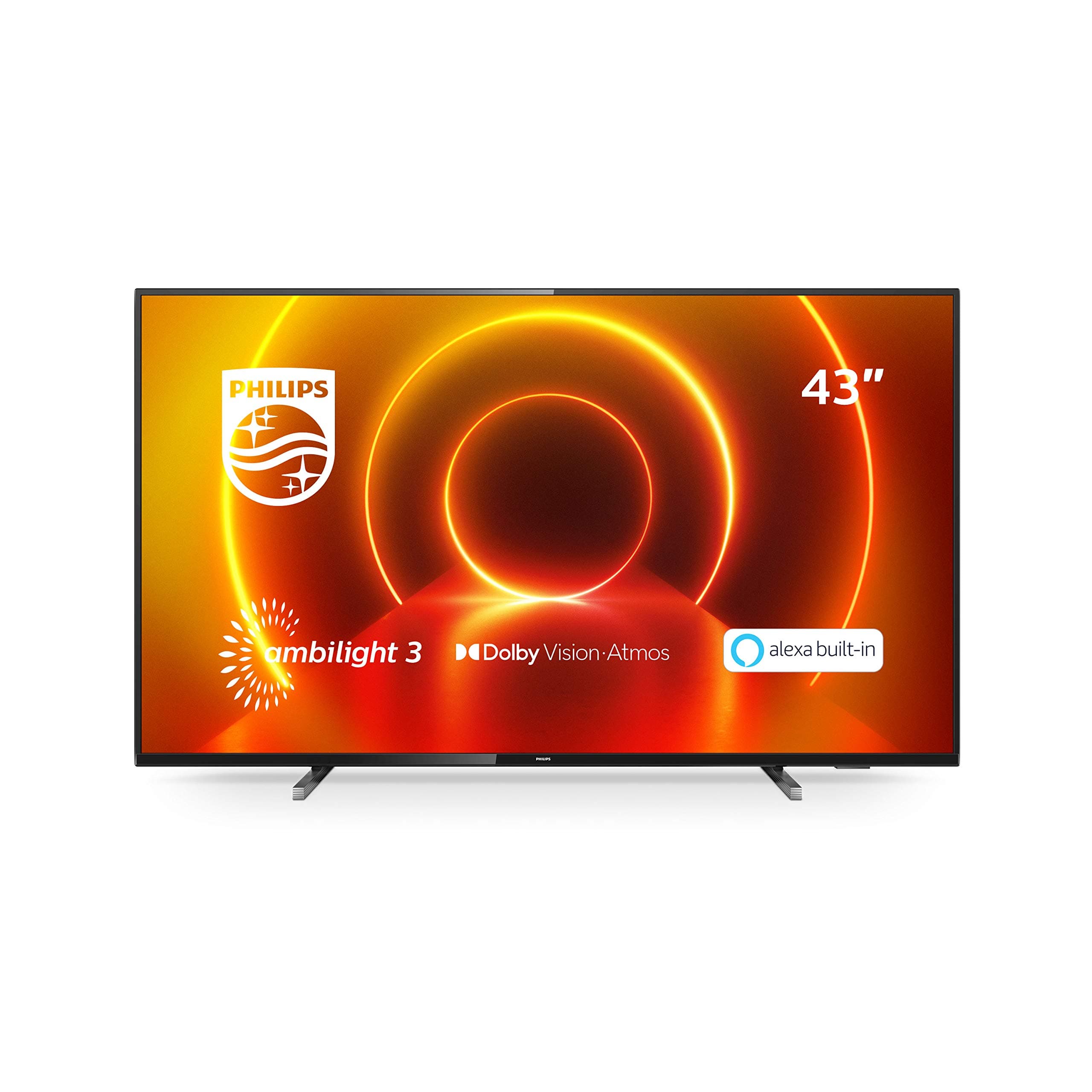 Philips 43PUS7805/12 43-Inch TV with Ambilight and Alexa Built-In (4K UHD LED TV, HDR10+, Dolby Vision, Dolby Atmos, Freeview Play, Smart TV) - Plastic Gun Metal/Mid Silver (2020/2021 Model) [Energy Class G]