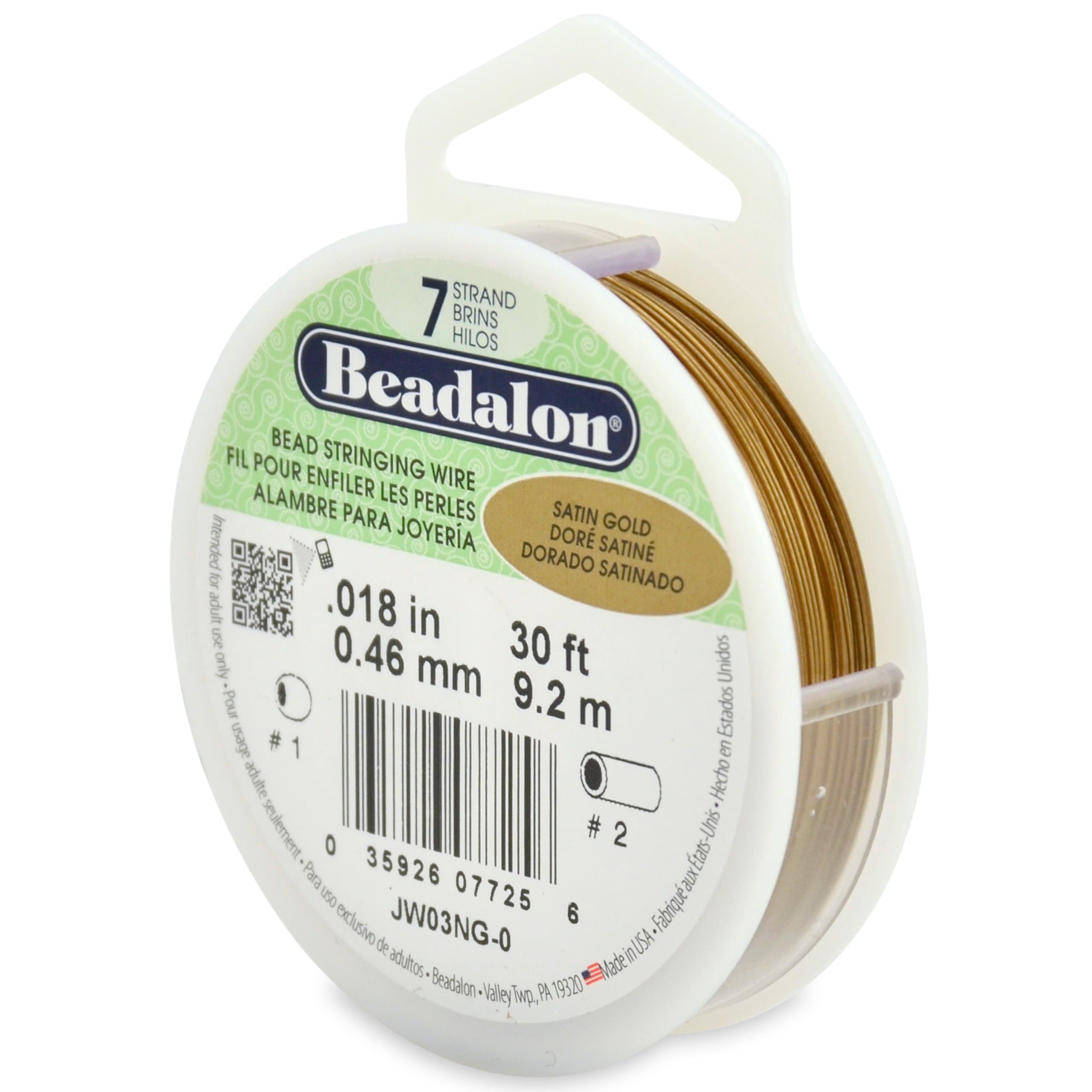 Beadalon 7 Strand Stainless Steel Bead Stringing Wire.018 in / 0.46 mm, Satin Gold, 30 ft / 9.2 m