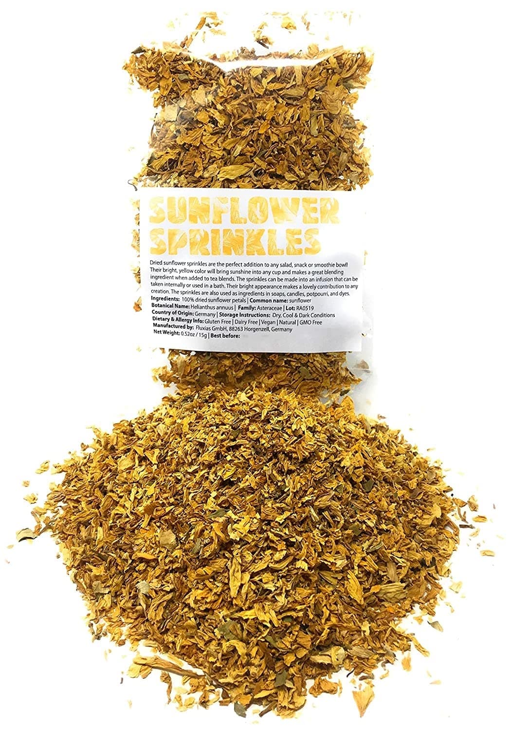 Dried, natural Sunflower Sprinkles from Germany | Net Weight: 0.52oz / 15g | Perfect addition to any salad, snack or smoothie bowl - Sprinkles for ingredients in soaps, candles & potpourri