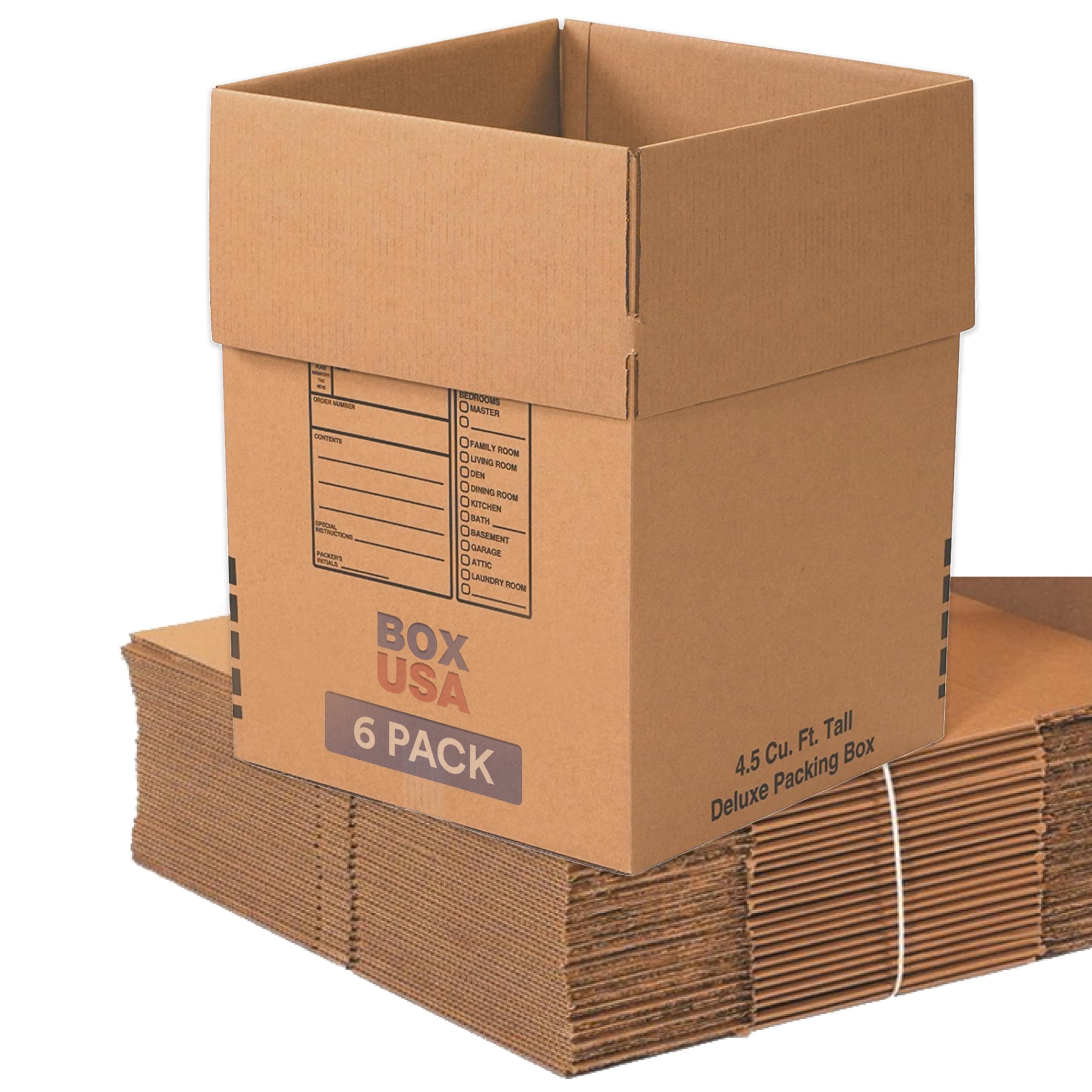 Moving Boxes Large Heavy Duty 18x18x24 (6-Pack) Corrugated Cardboard Box for Shipping, Mailing, Packing, Packaging and Storage 18"L x 18"W x 24"H