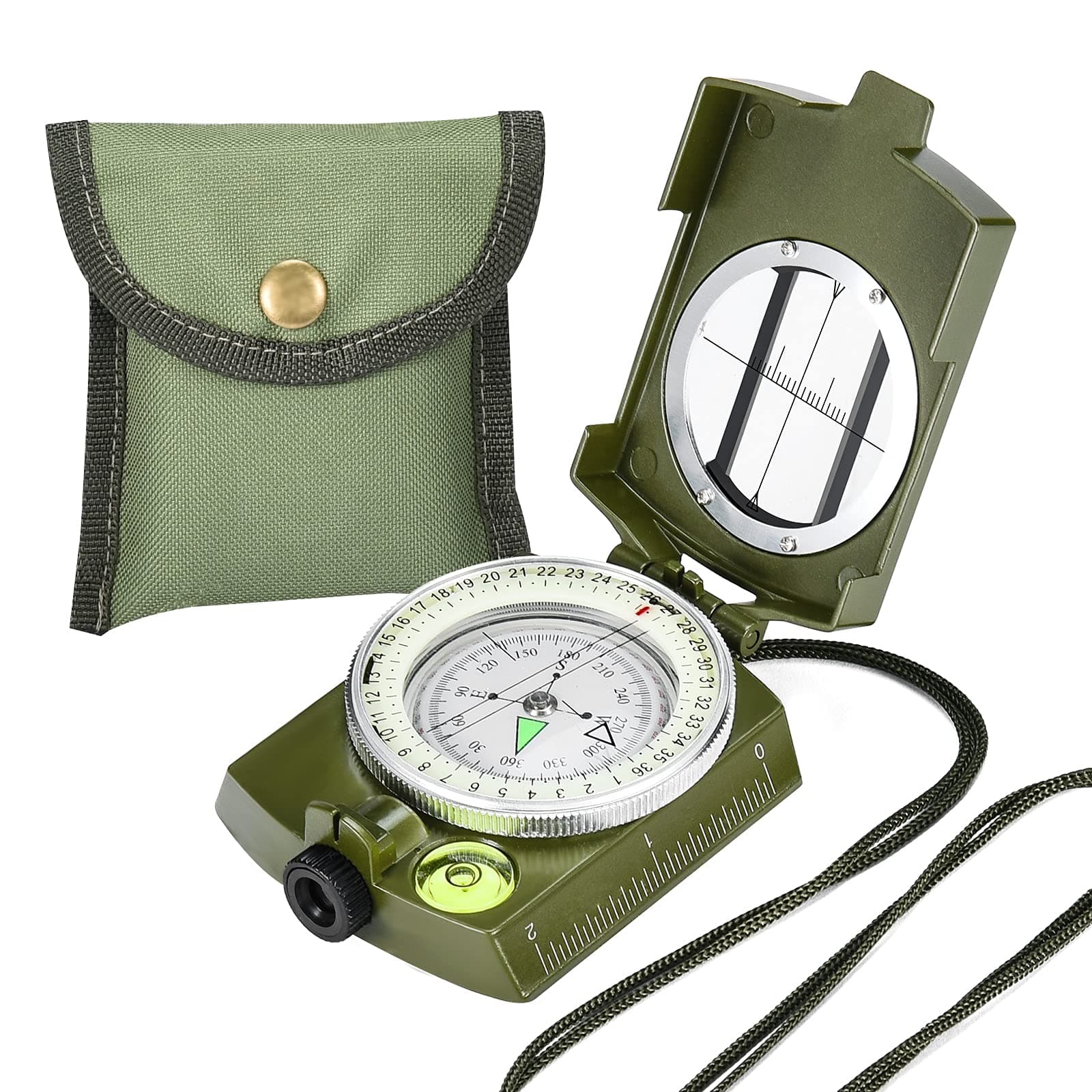 zydxcccy Military Lensatic Sighting Compass Survival with Carrying Bag, Compass for Hiking,Waterproof and Shakeproof, Army Green