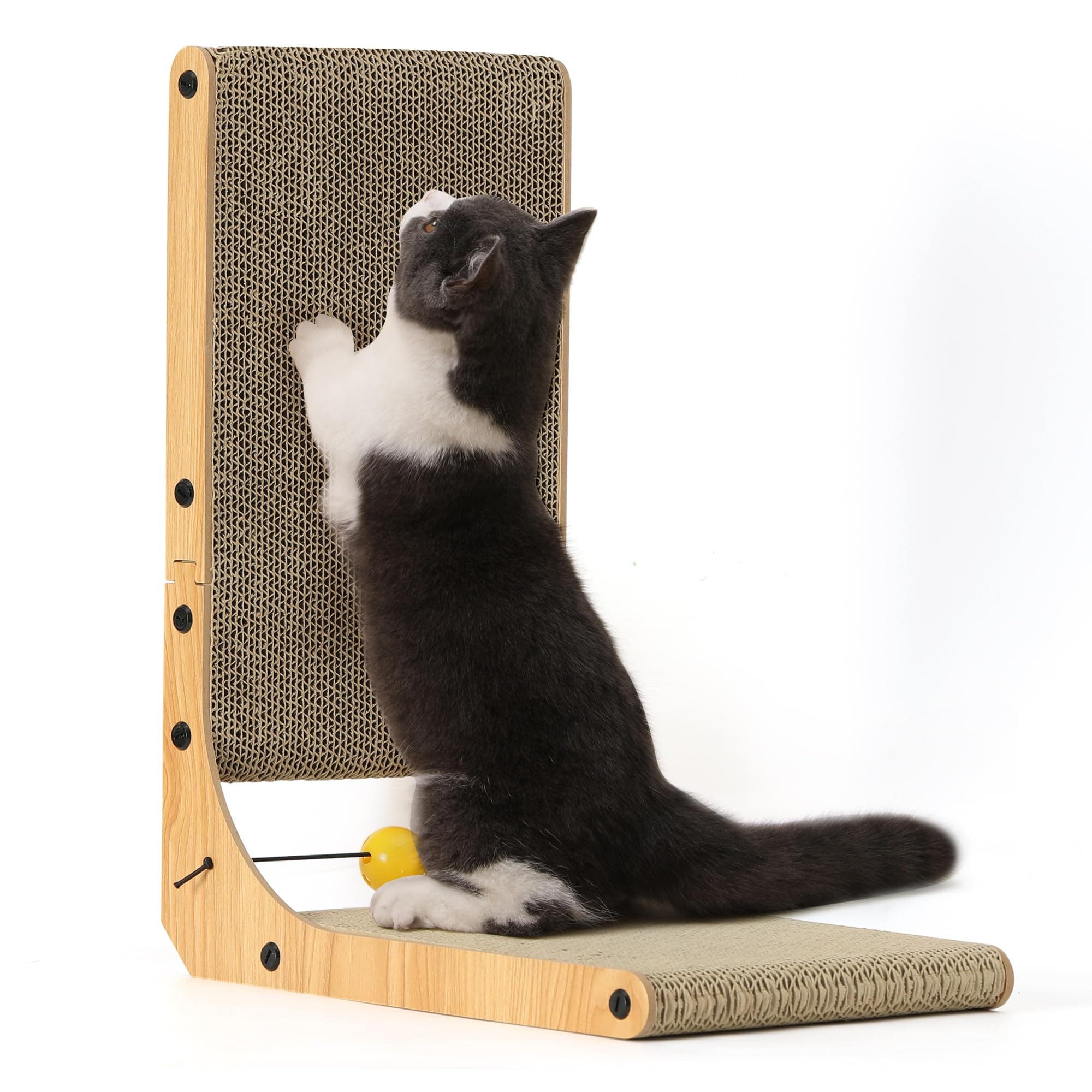 FUKUMARU L Shaped Cat Scratching Board, 48 cm High with Ball Toy, Cardboard Wall & Corner Furniture