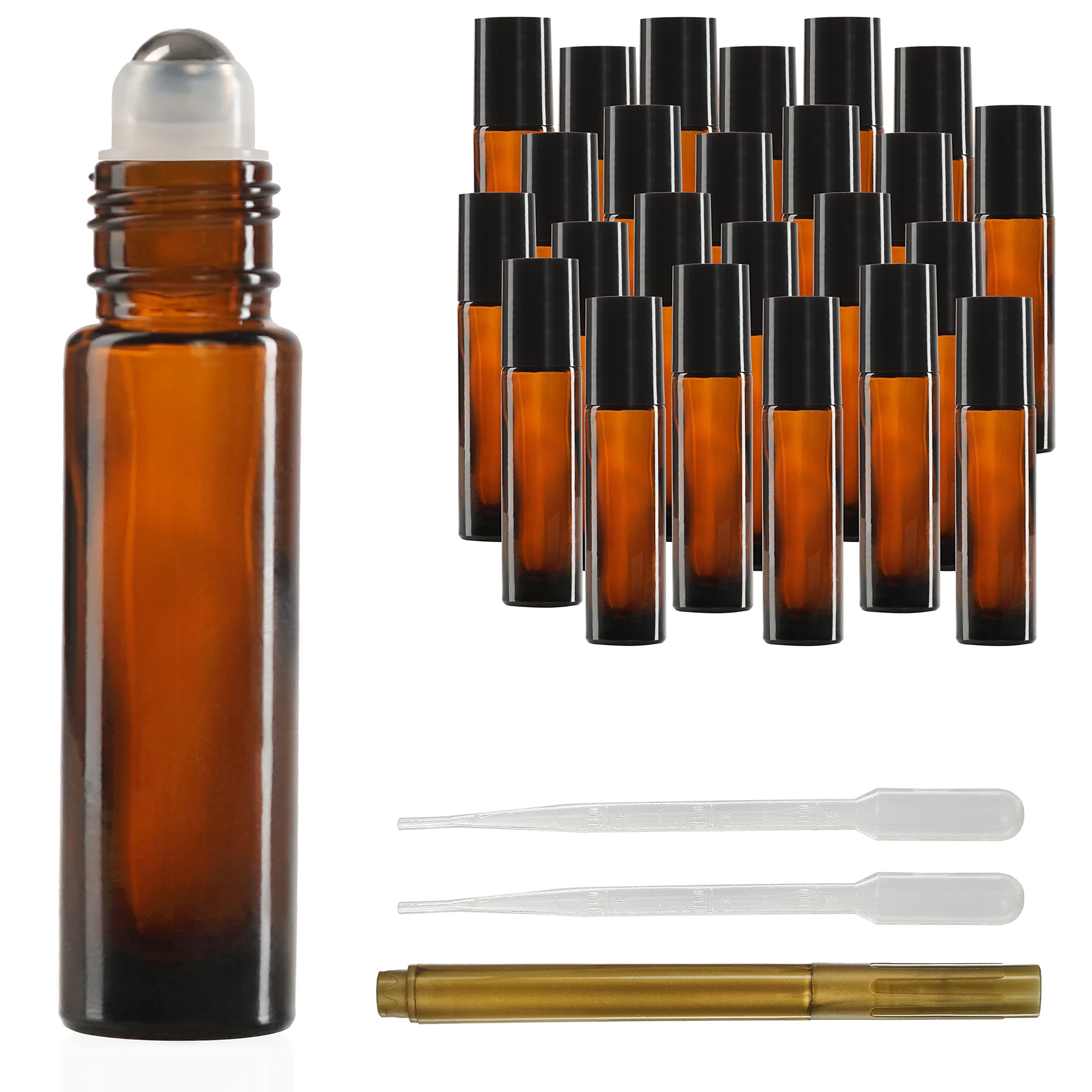 CULINAIRE Essential Oil Roller Bottles, 10ml Roller Bottle, Pack of 24, Amber