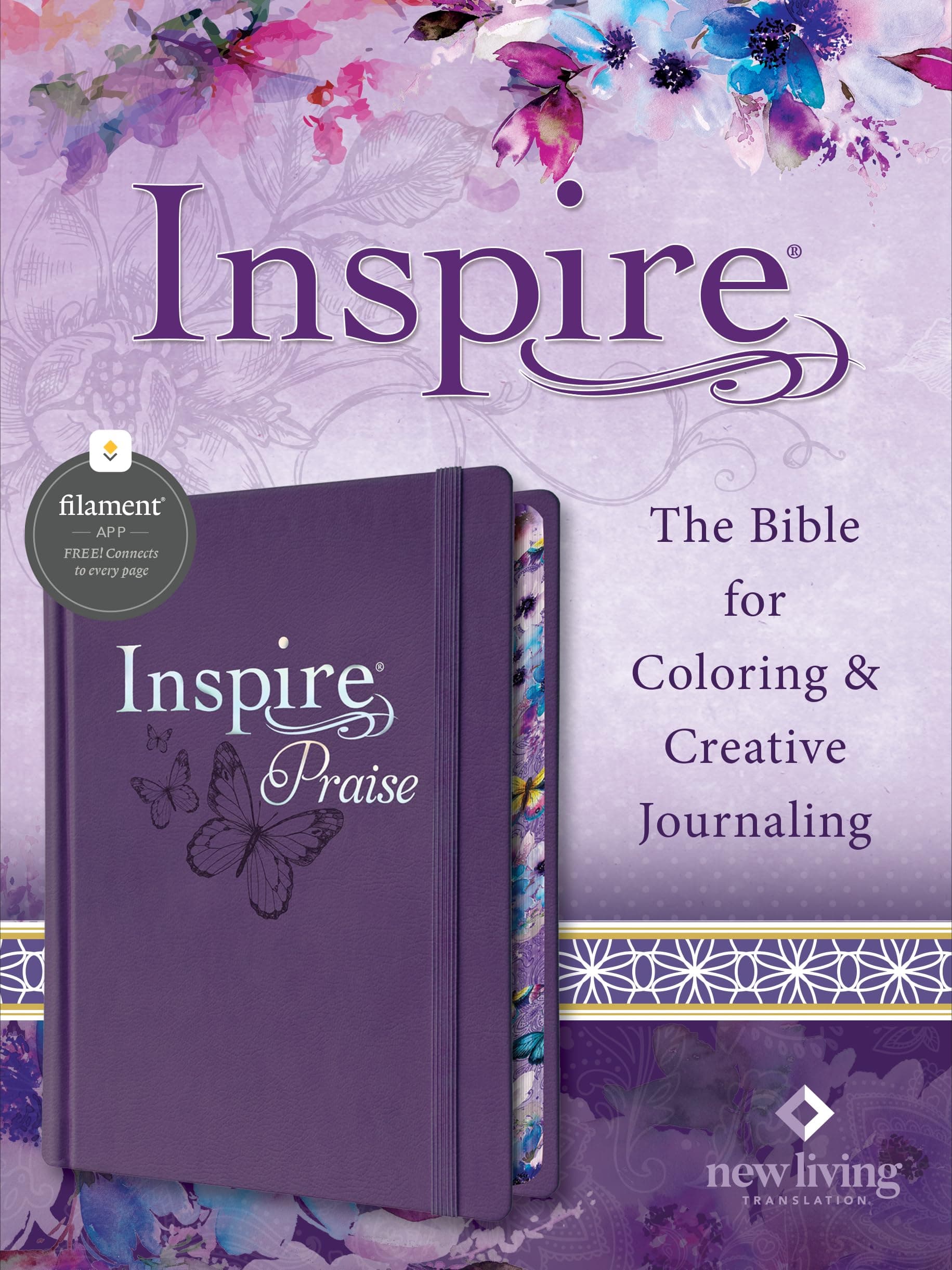 Inspire PRAISE Bible NLT, Filament Enabled (Hardcover LeatherLike, Purple): The Bible for Coloring & Creative Journaling