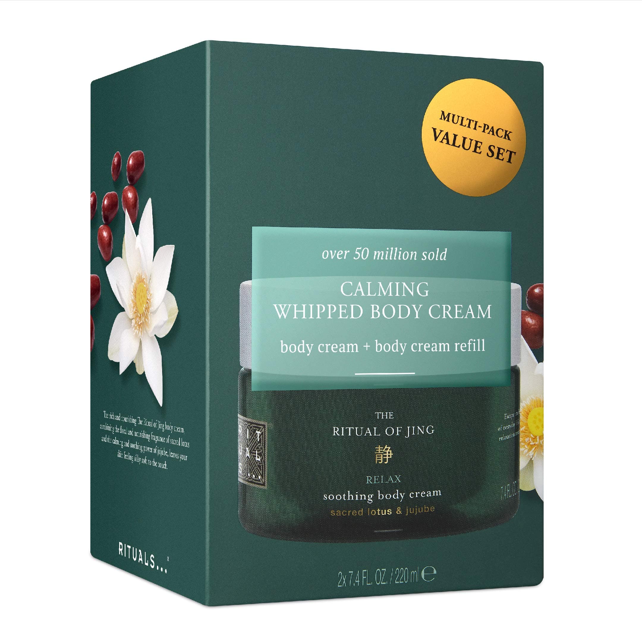 Jing Body Cream & Refill Set - Nourishing Body Cream with Sunflower Oil, Sacred Lotus & Jujube - 440 ml