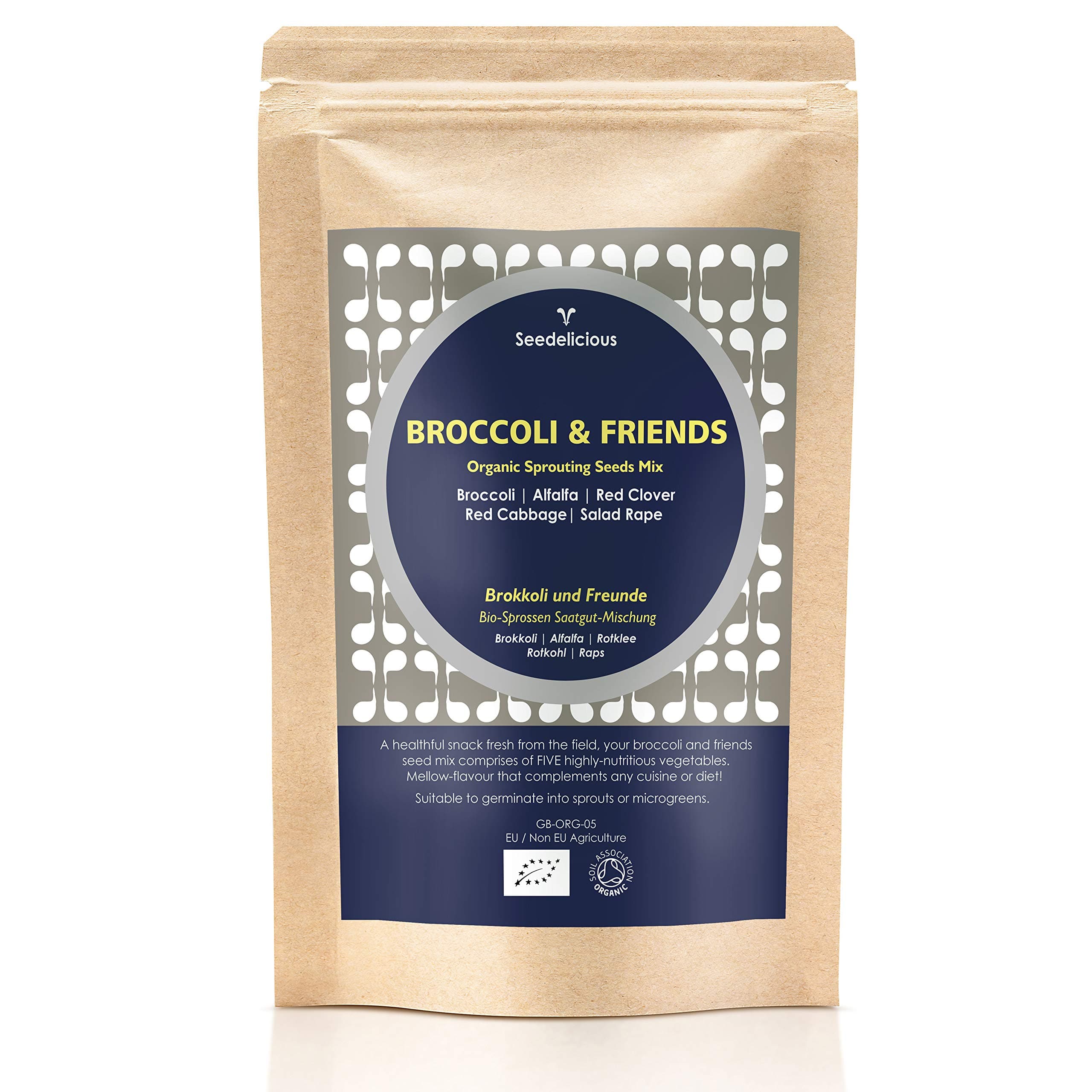 Organic Broccoli & Friends Sprouting Seeds Mix | Non GMO Sprouts & Microgreens | Easy to Sprout in 4 Days with Alfalfa, Broccoli, Red Cabbage & Red Clover (250g)