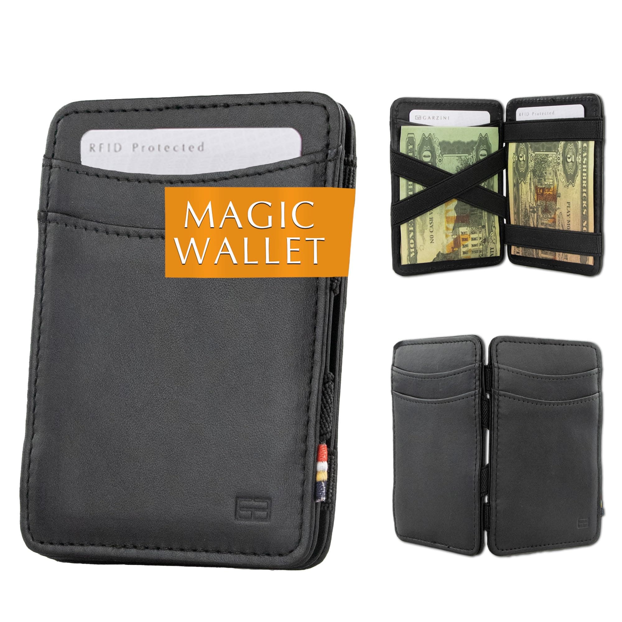 Hunterson Ultra Slim Leather Handmade Magic Wallet with Rfid Protection (Black)