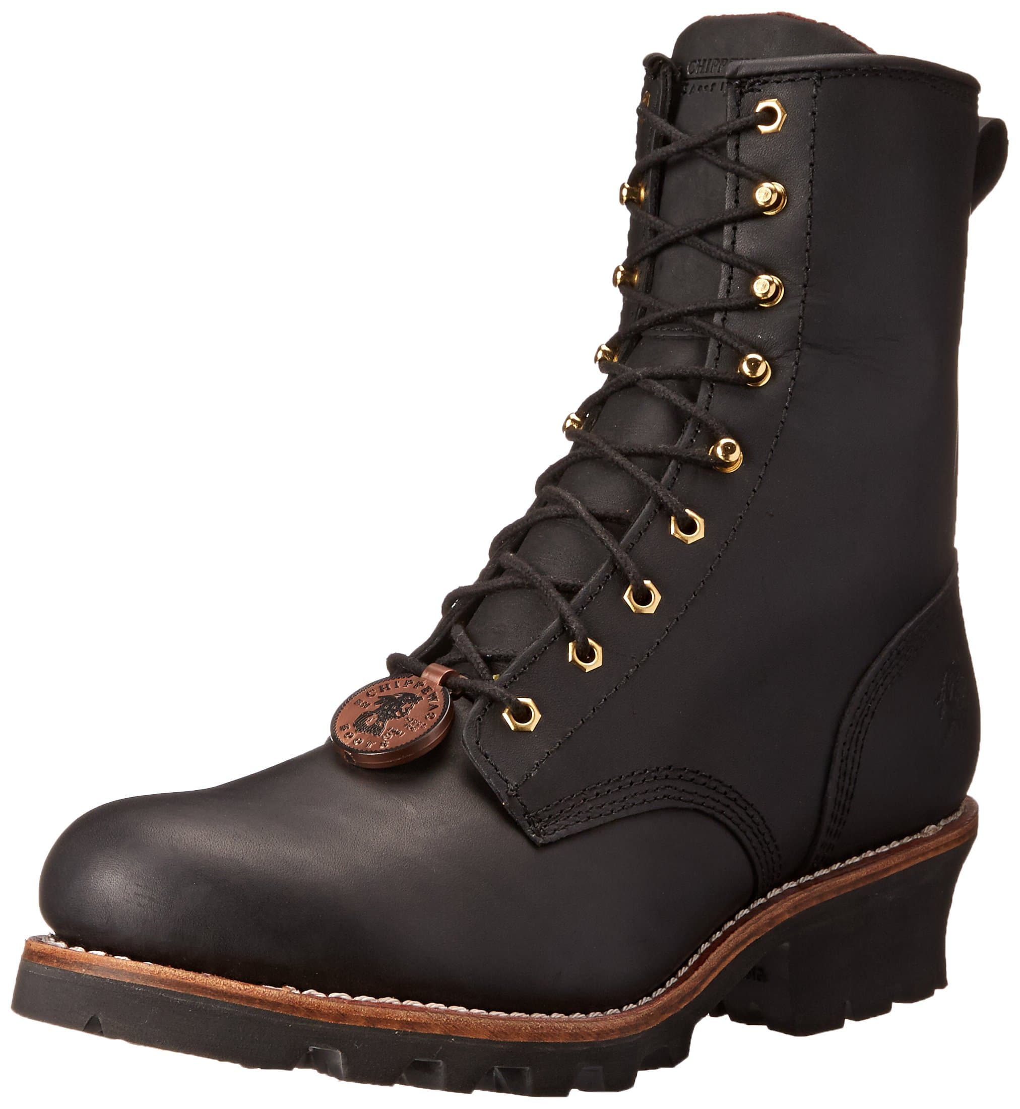 Chippewa 8" Steel Toe Logger Boots - Slip-Resistant Logging Boots - Lace-Up Heavy-Duty Work Footwear - Lineman Footwear