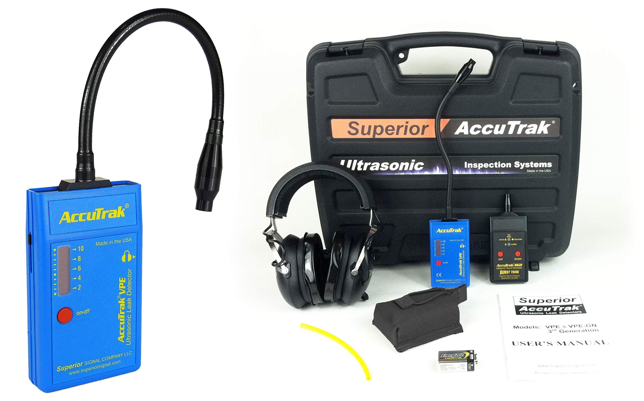 Accu-Trak Accutrak Vpe-Gn Pro-Plus Top Gooseneck Leak Detector Kit, Includes Vpe Leak Detector, Earphone, Battery, Large Carrying Case,