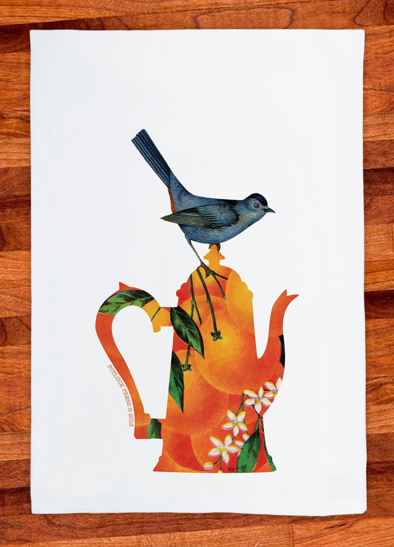 Potluck Press Orange Teapot Flour Sack Towel