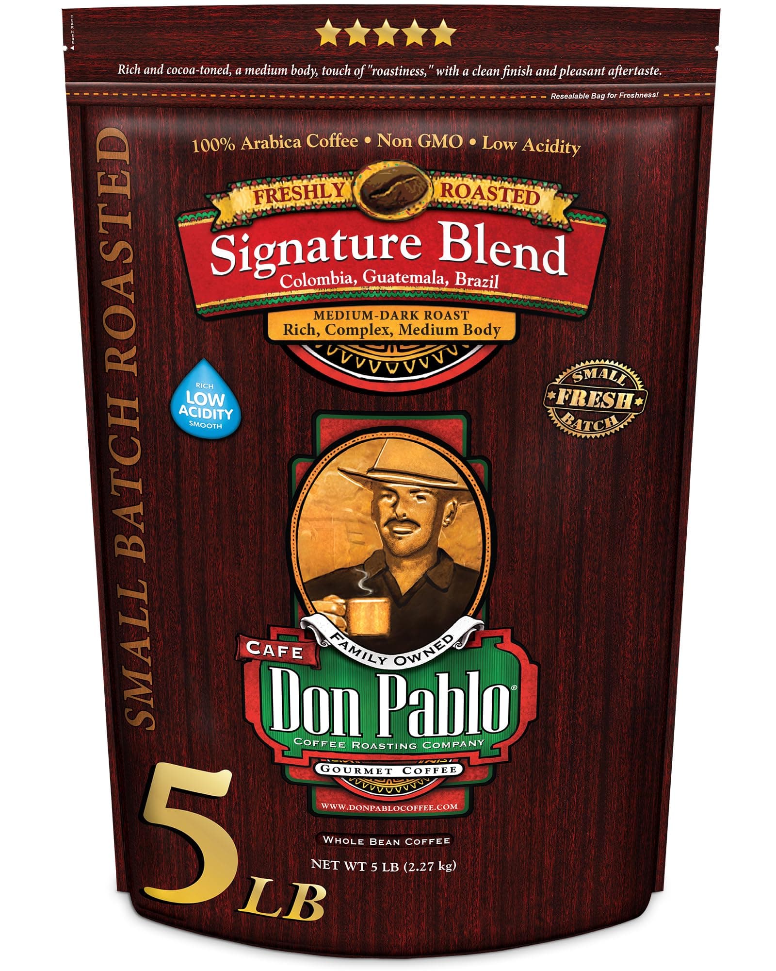 5LB Signature Blend - Medium-Dark Roast - Whole Bean Coffee - Low Acidity - 5 Pound (5 lb) Bag