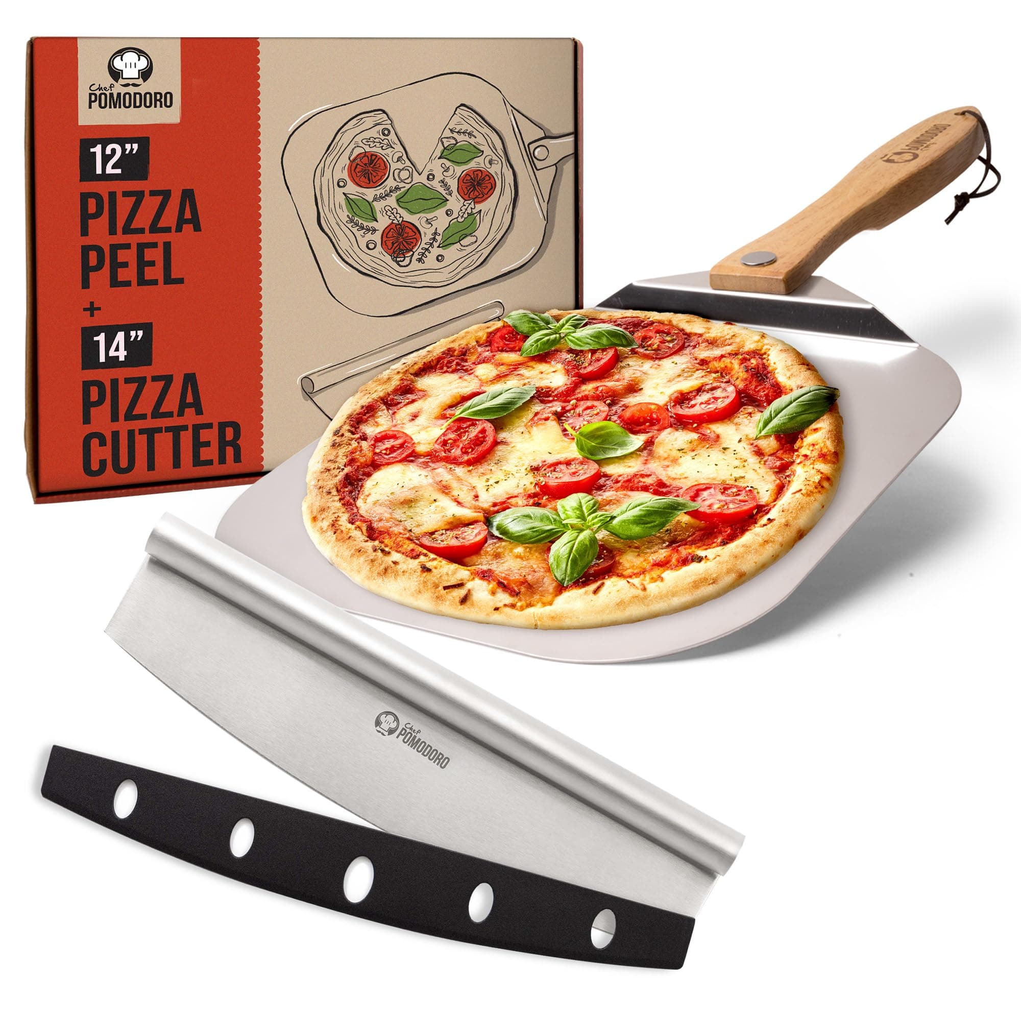 Ultimate Pizza Kit: Pizza Peel + Pizza Knife | Pizza Making Tools and Cutting Tools | Pizza Scoop with Folding Handle and Stainless Steel Pizza Cutter