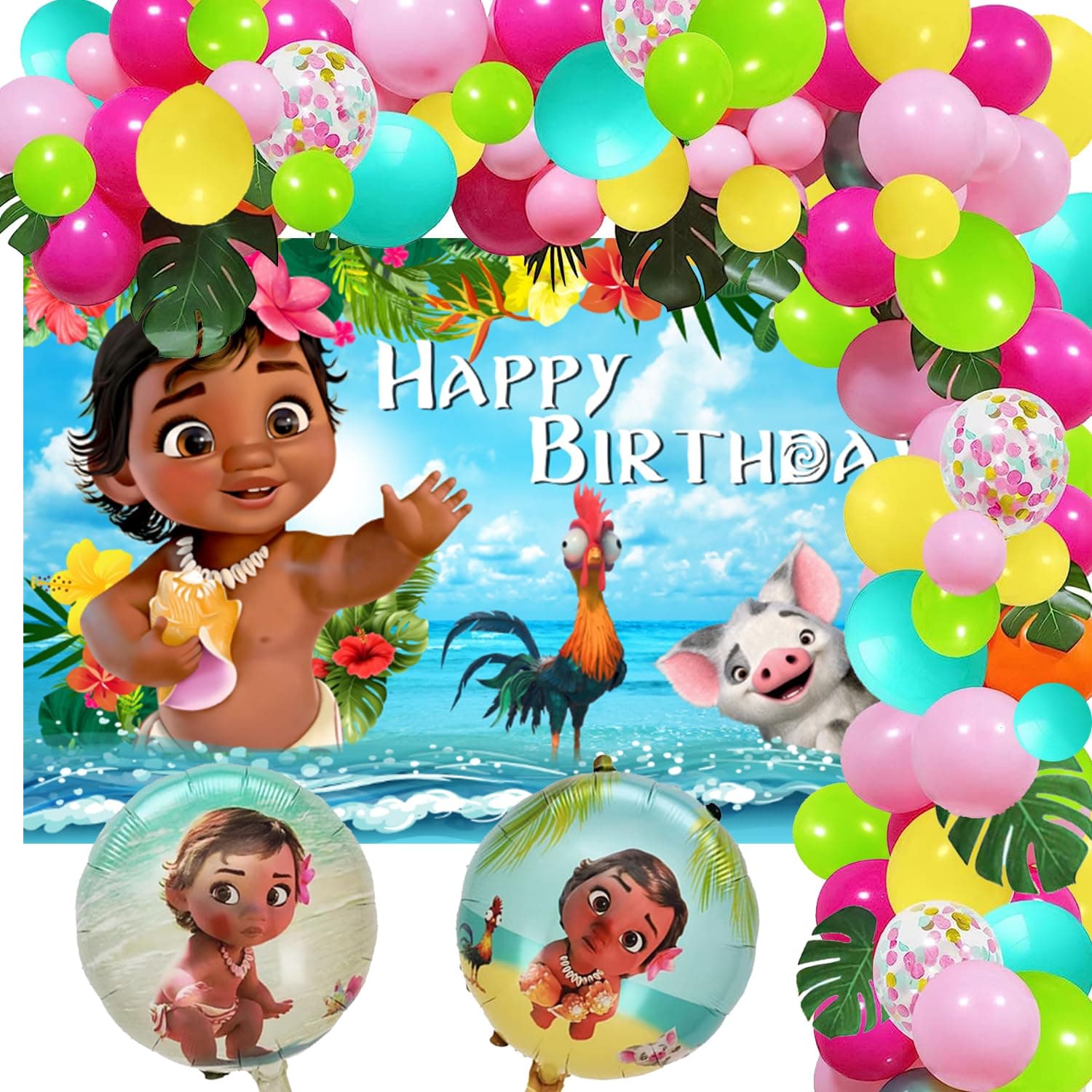 124 PCS Ocean Princess Birthday Party Decarotion,Ocean Princess Balloon Garland Arch Kit Baby Ocean Princess Banner for Hawaii Ocean Princess Theme Birthday Party Supplies Baby Shower Decorations