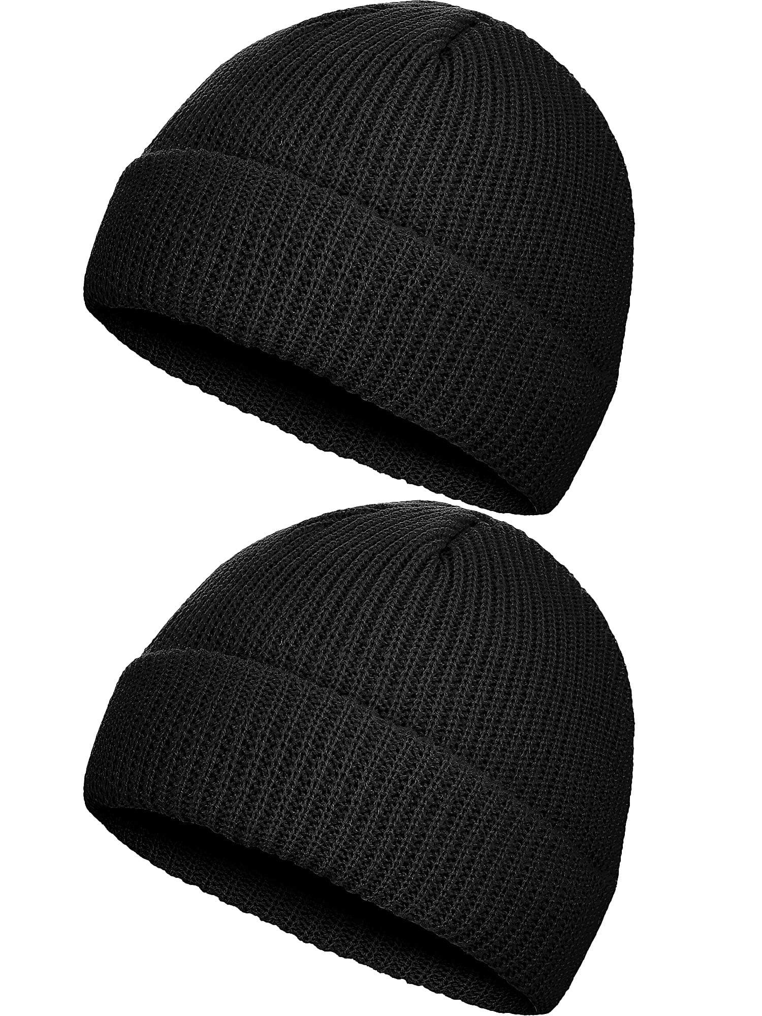 2 Pcs Trawler Beanie Watch Hat Roll up Edge Skullcap Fisherman Beanie Unisex Cap Winter Warm