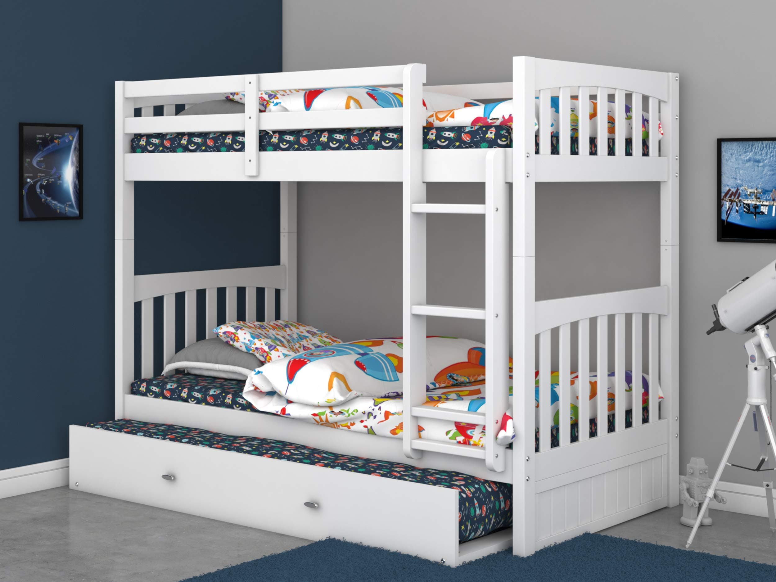 Discovery World Furniture Twin Over Twin Bunk Bed with Trundle White