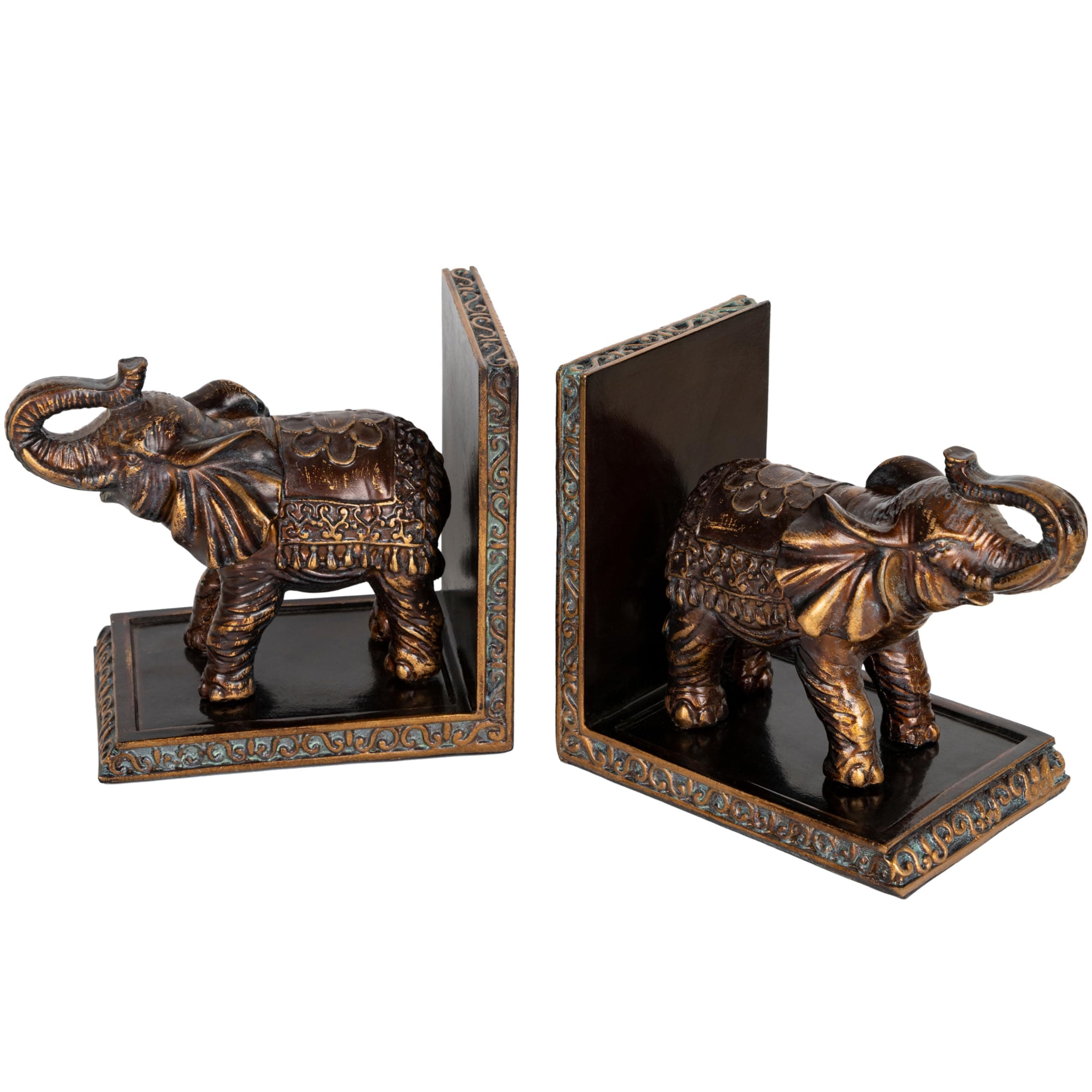 Elephant Book Ends for Shelves, Vintage Decorative Book Ends for Heavy Books, Non-Slip Resin Bookends for Bookshelf Decor, Desk Home Office Kitchen Coffee Table Living Room Decor