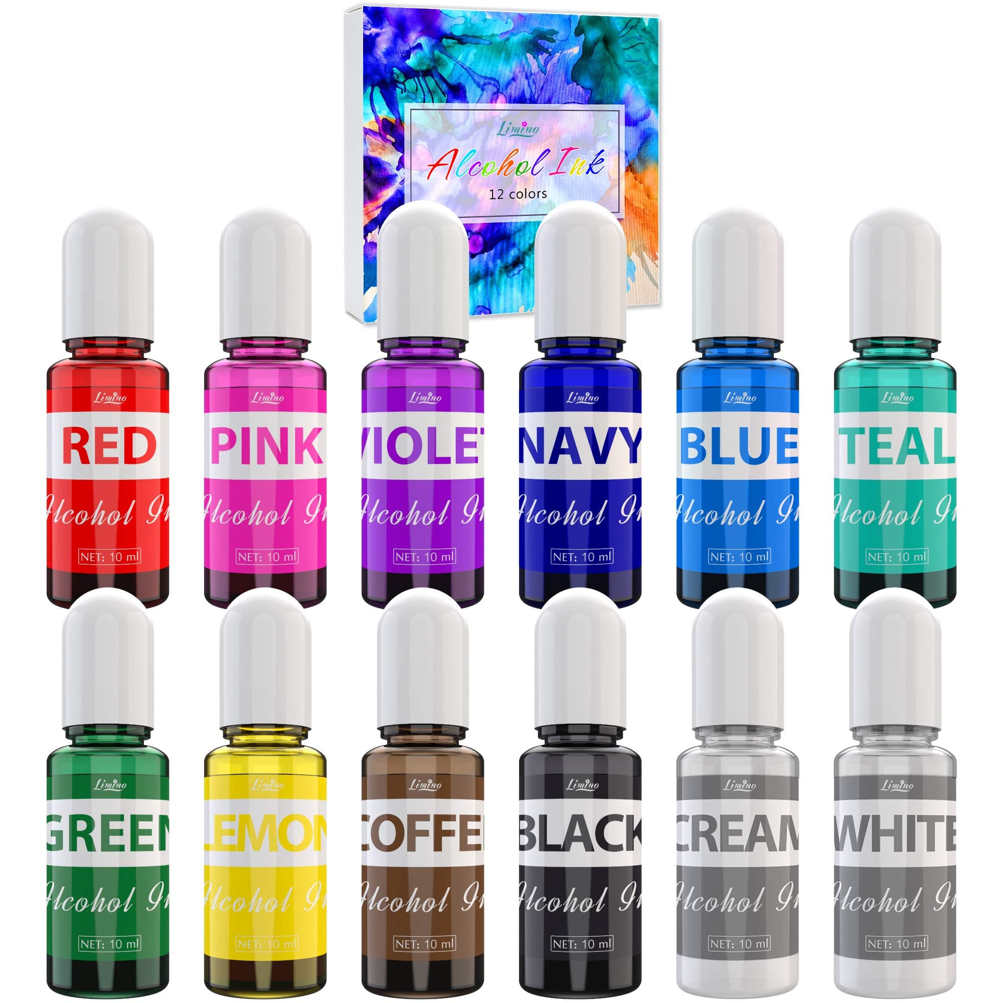 – Alcohol Ink Set - 12 Colours Alcohol Based Ink for Epoxy Resin Painting, Epoxy Petri Dish Making, Resin Art - Concentrated Paint Color Dye for Coaster, Yupo, Tumbler Making - 10ml Each
