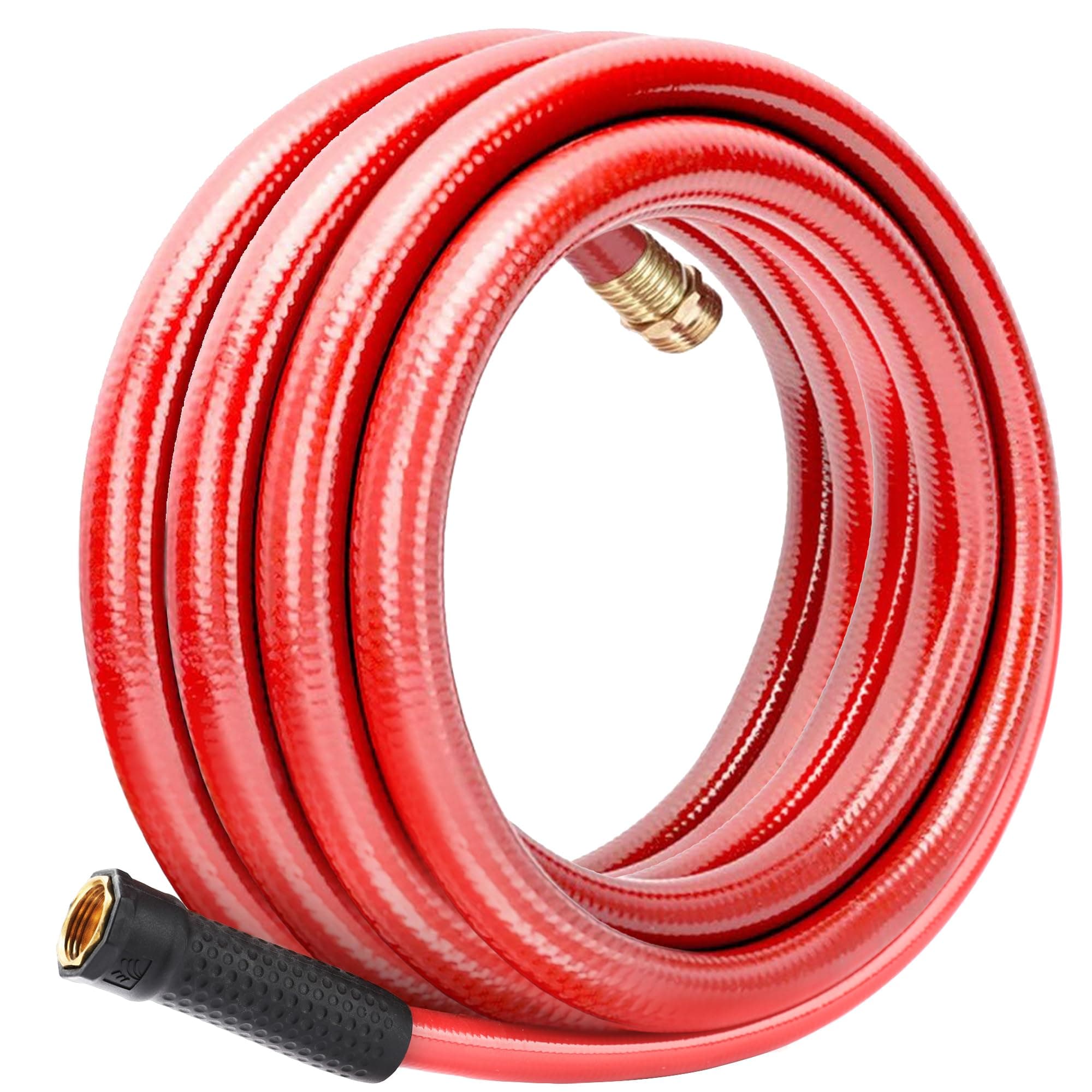 Solution4Patio Leader Red Garden Hose 3/4 in. x 25 ft. -Heavy Duty Durable Flexible Lightweight Water Pipe -Brass Aluminum Ends for Household & Commercial -Kink Free, No Leaking, Male/Female Fittings