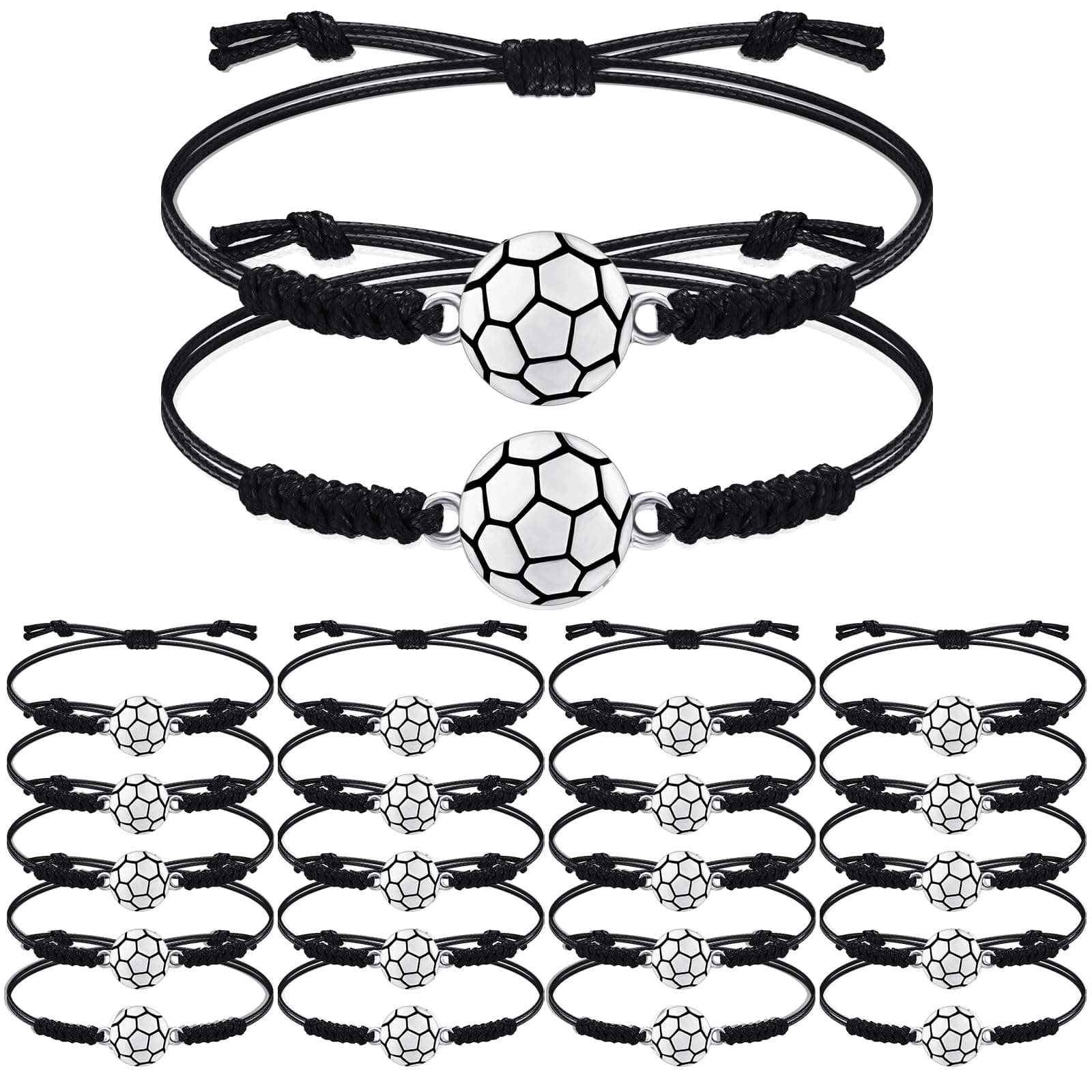 Jadive 20 Pieces Soccer Charm Bracelets Bulk Soccer Team Gifts Sport Coach Gifts Adjustable Braided Rope Pendant for Women Men Coach Players Souvenir
