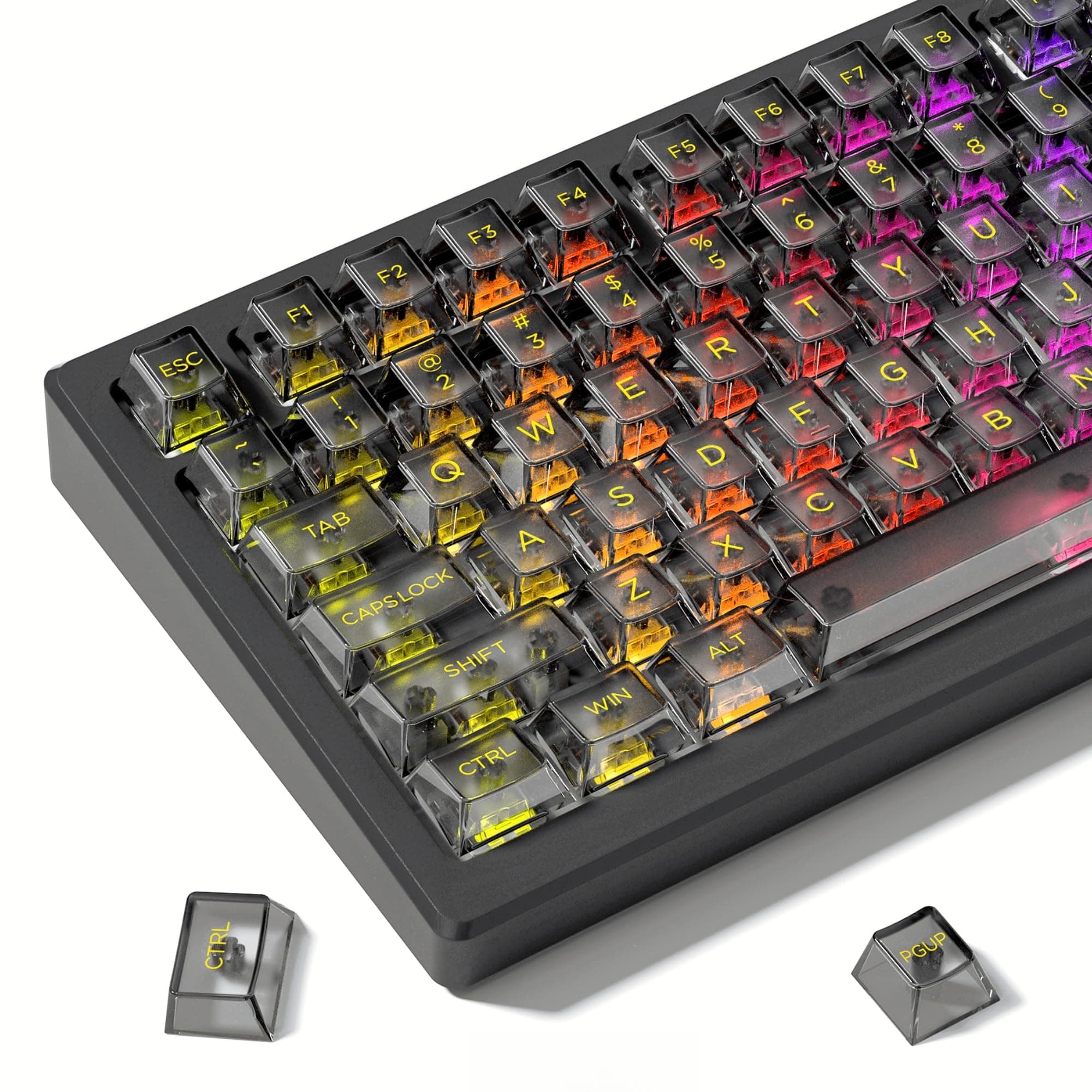 Crystal Clear Keycaps, PC Material, Black Transparent, Cherry Profile for Cherry Gateron Mx Switches Gaming Mechanical Keyboard (140 Key, Only Keycaps)